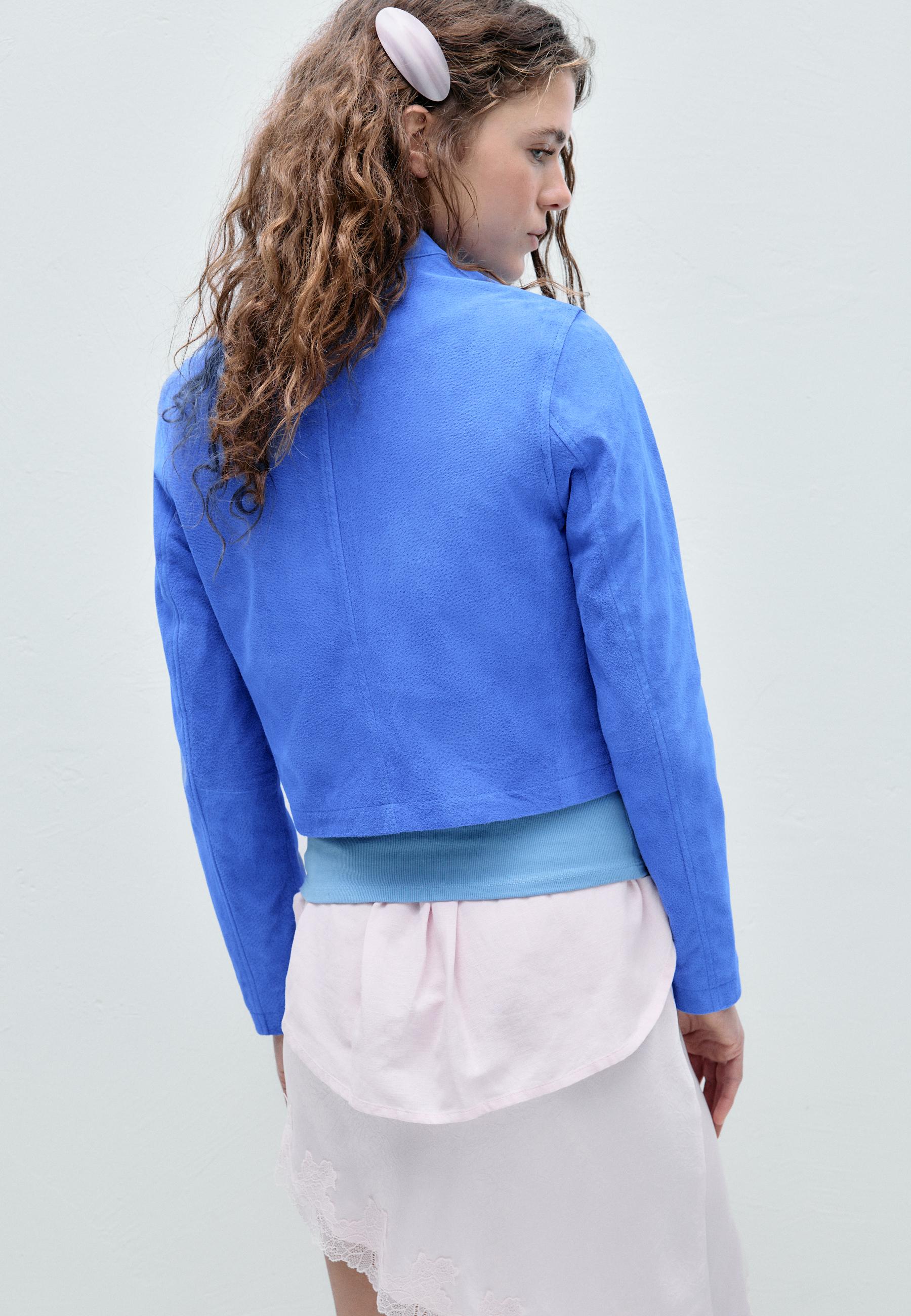 100% leather biker jacket — Royal blue