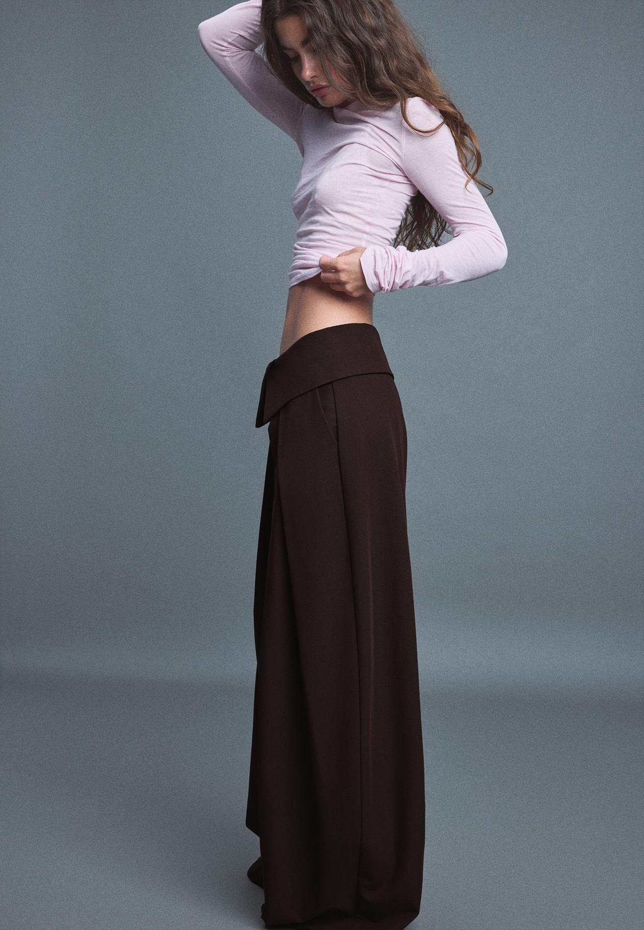 Turn-up waist smart trousers — Brown