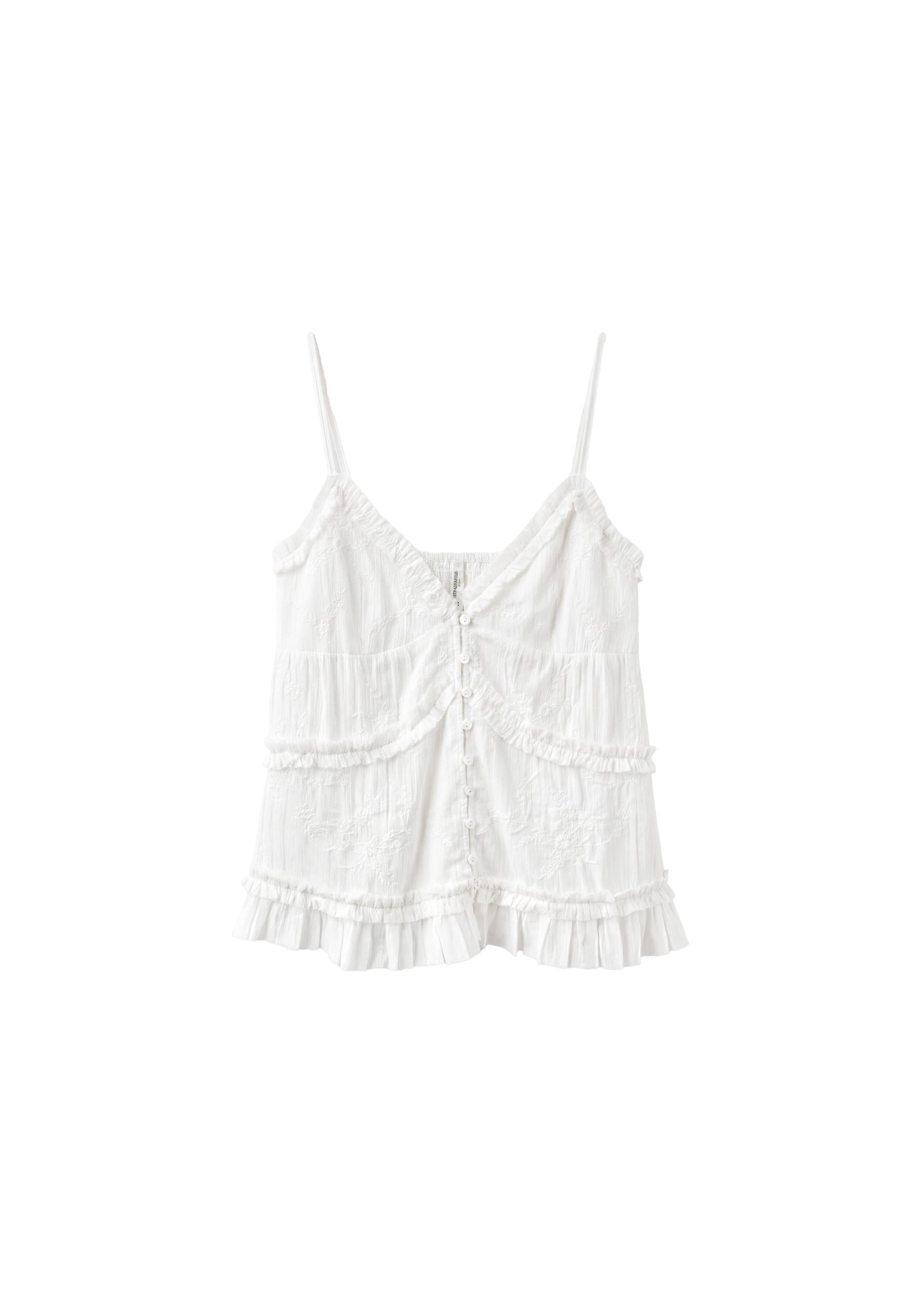 Embroidered long top — White