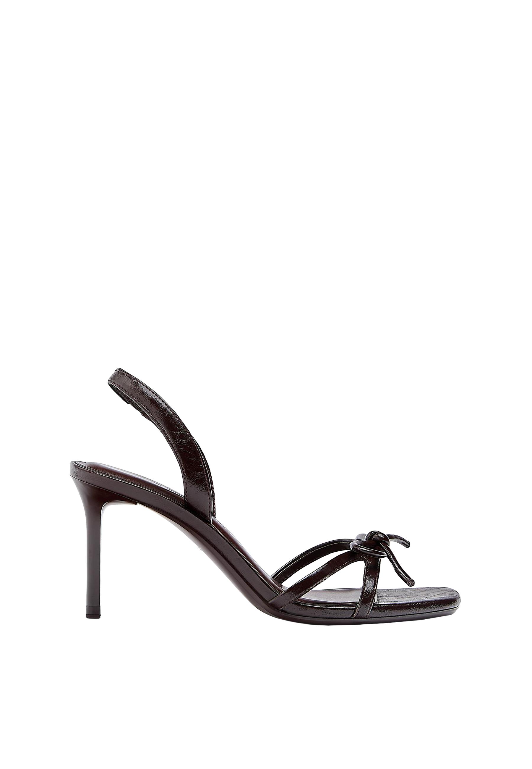 Heeled leather effect sandals — BROWN