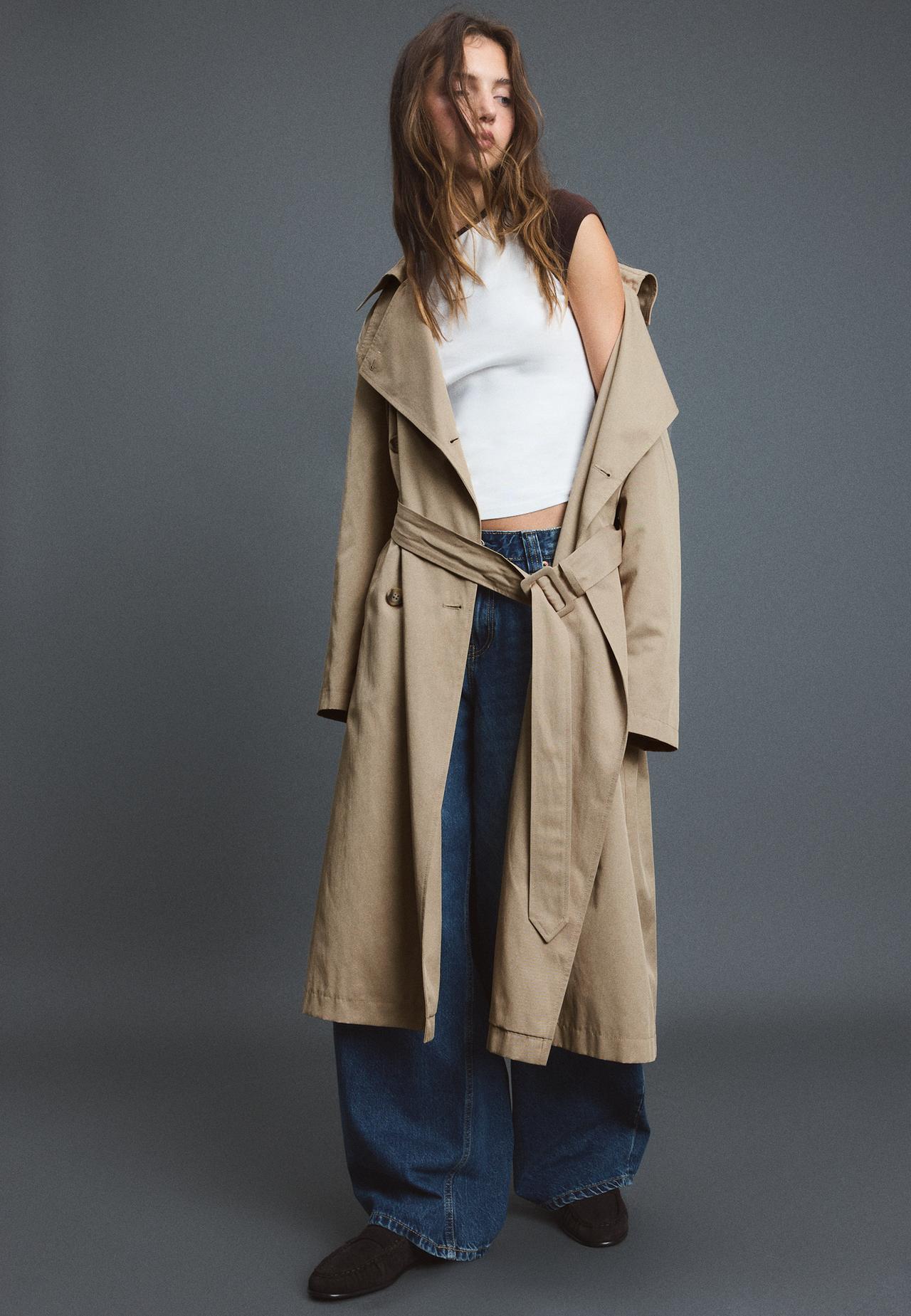 Long basic trench coat — Beige