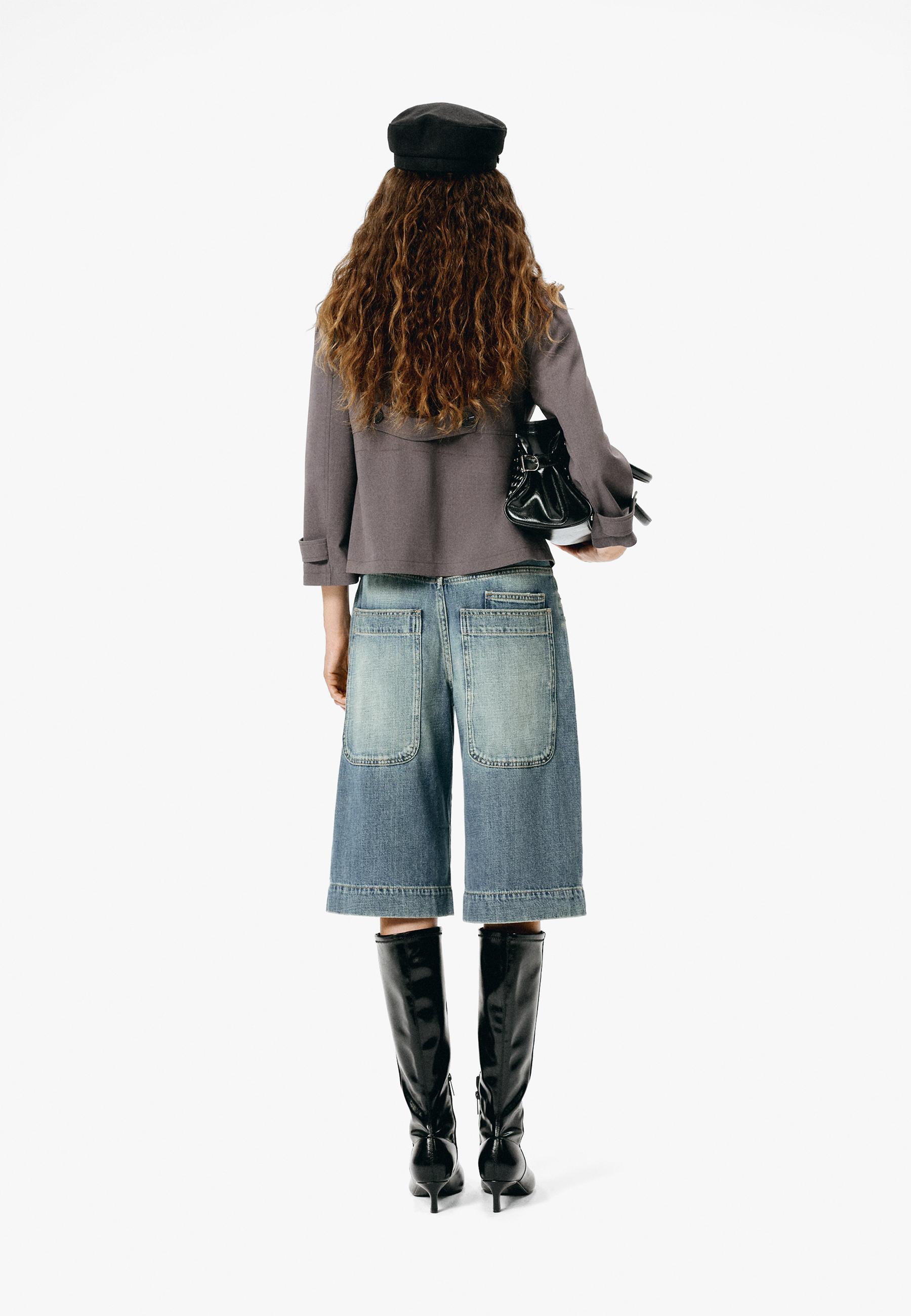 Stradivarius Geniş paça büyük cepli denim bermuda