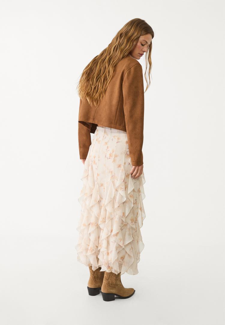 falda midi volantes estampado