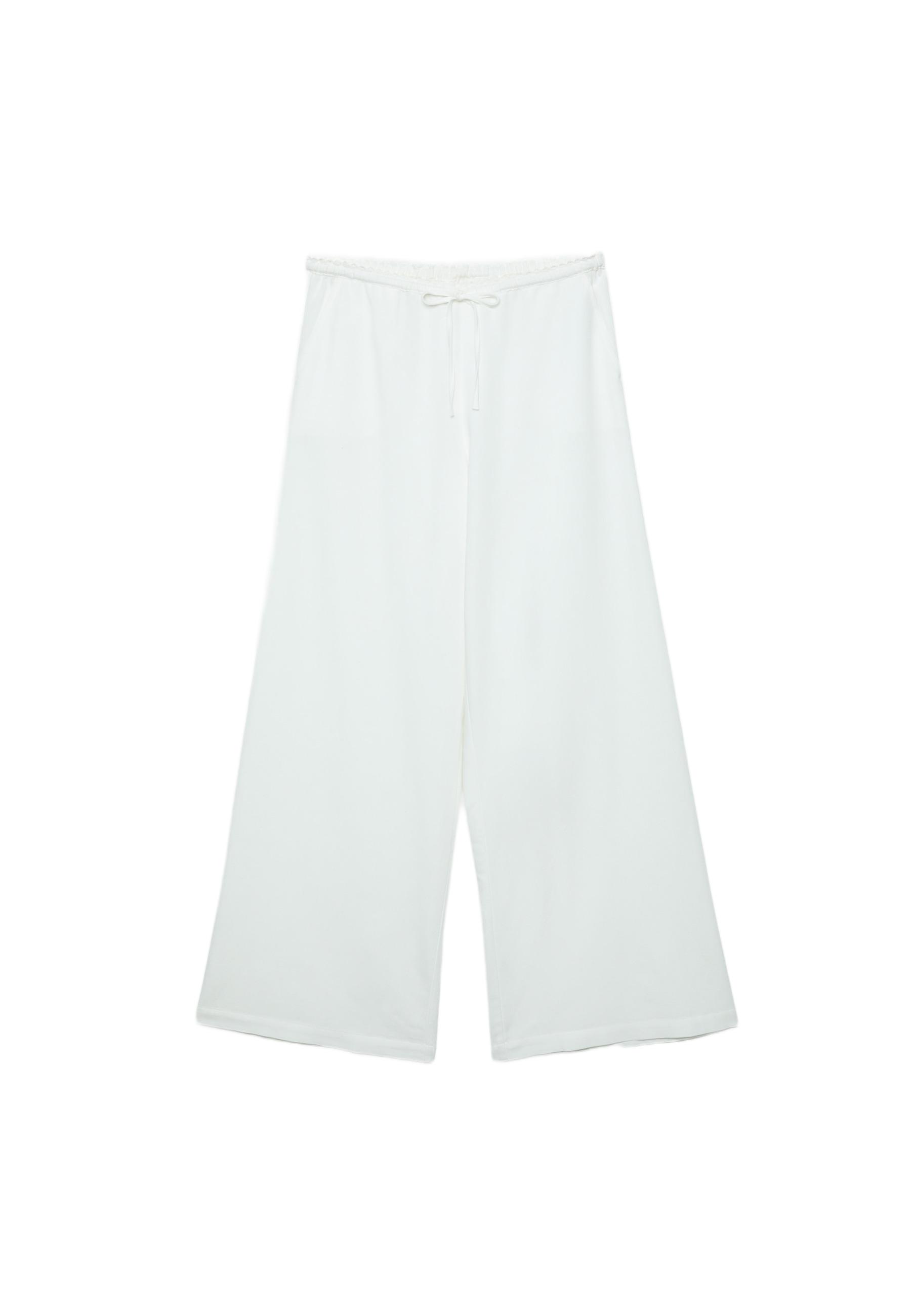 Wide-leg linen-effect trousers — Ecru
