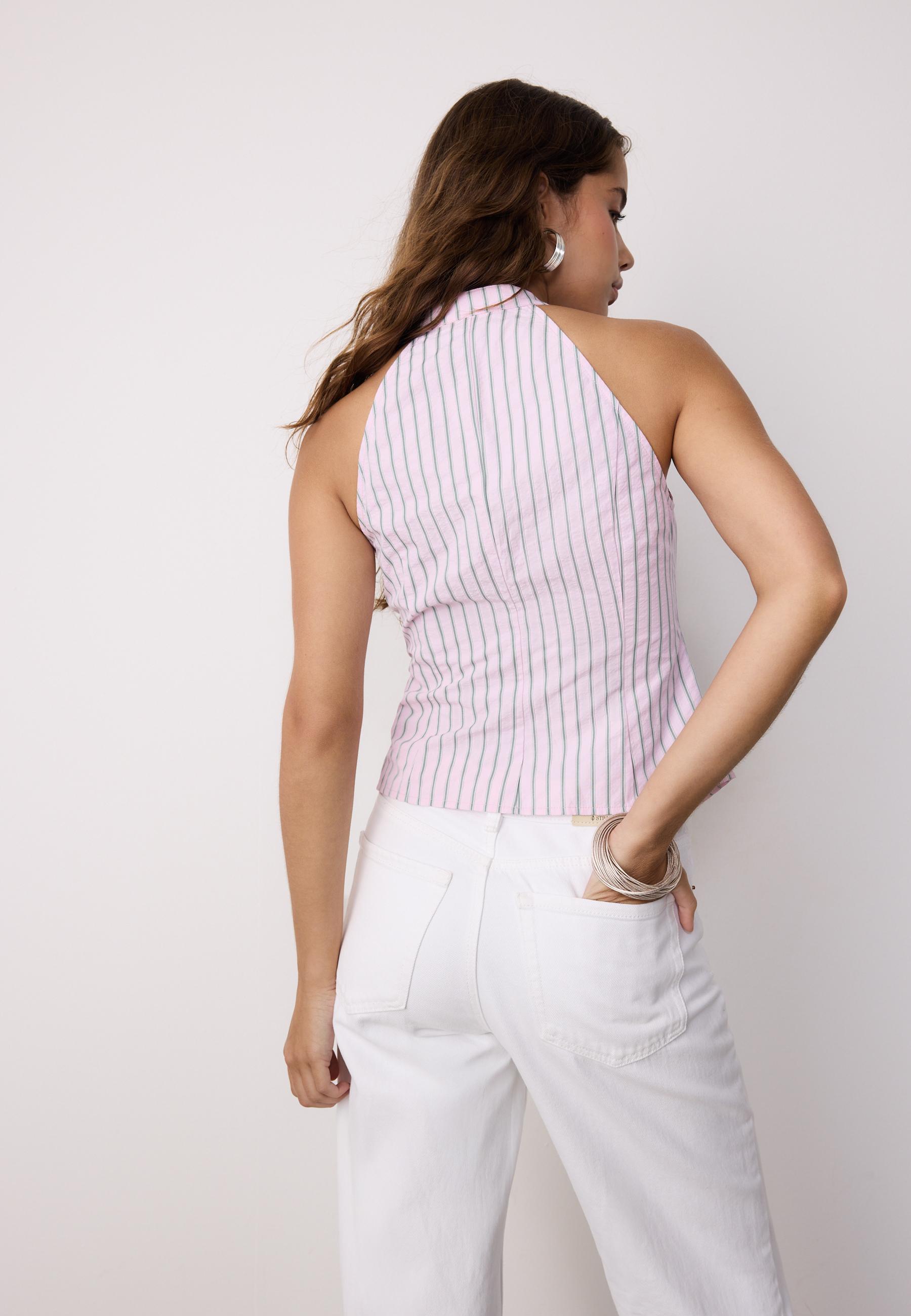 Semi-crinkled halter top with knots — Pastel pink
