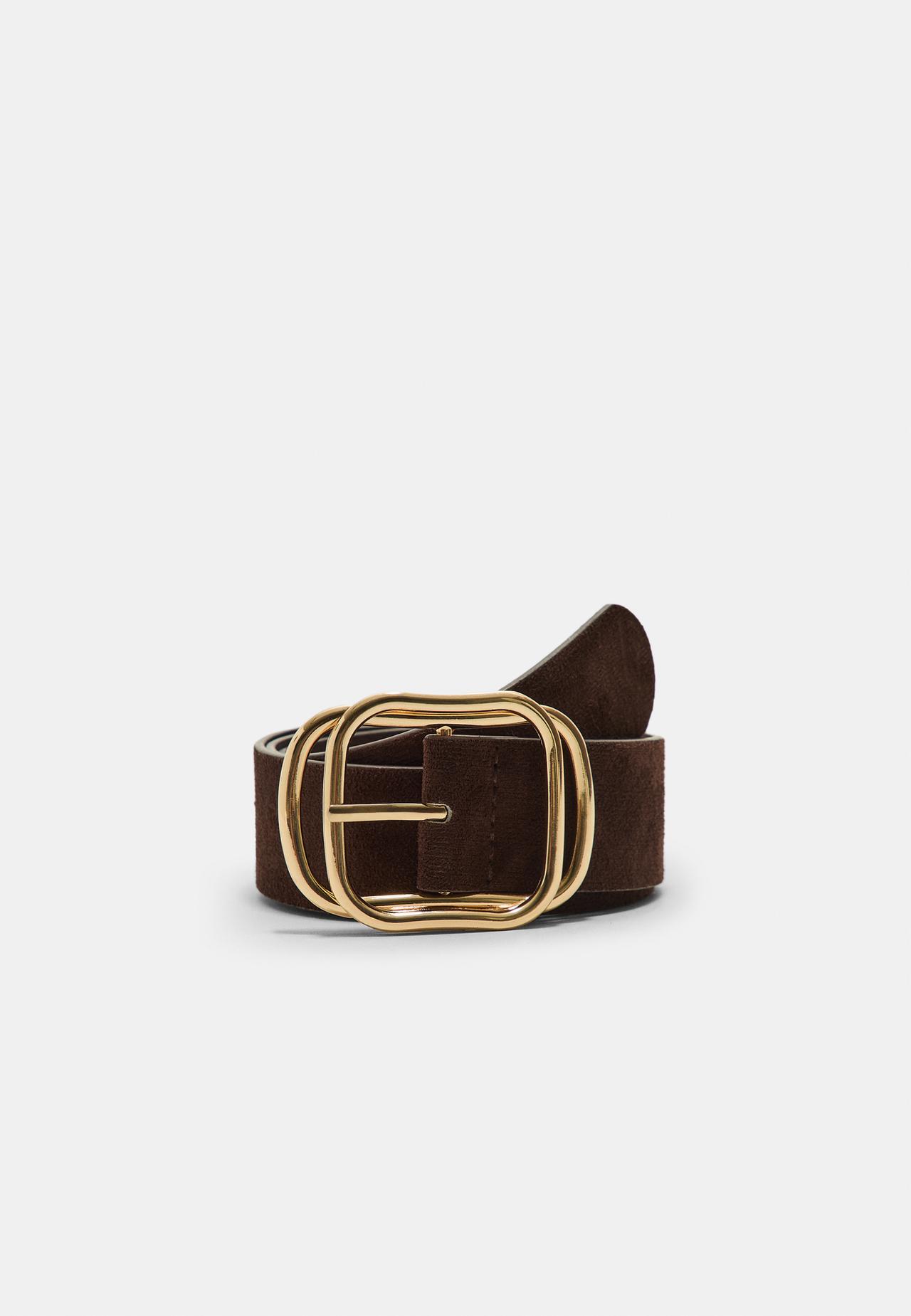 Belt with superimposed buckle — Brown