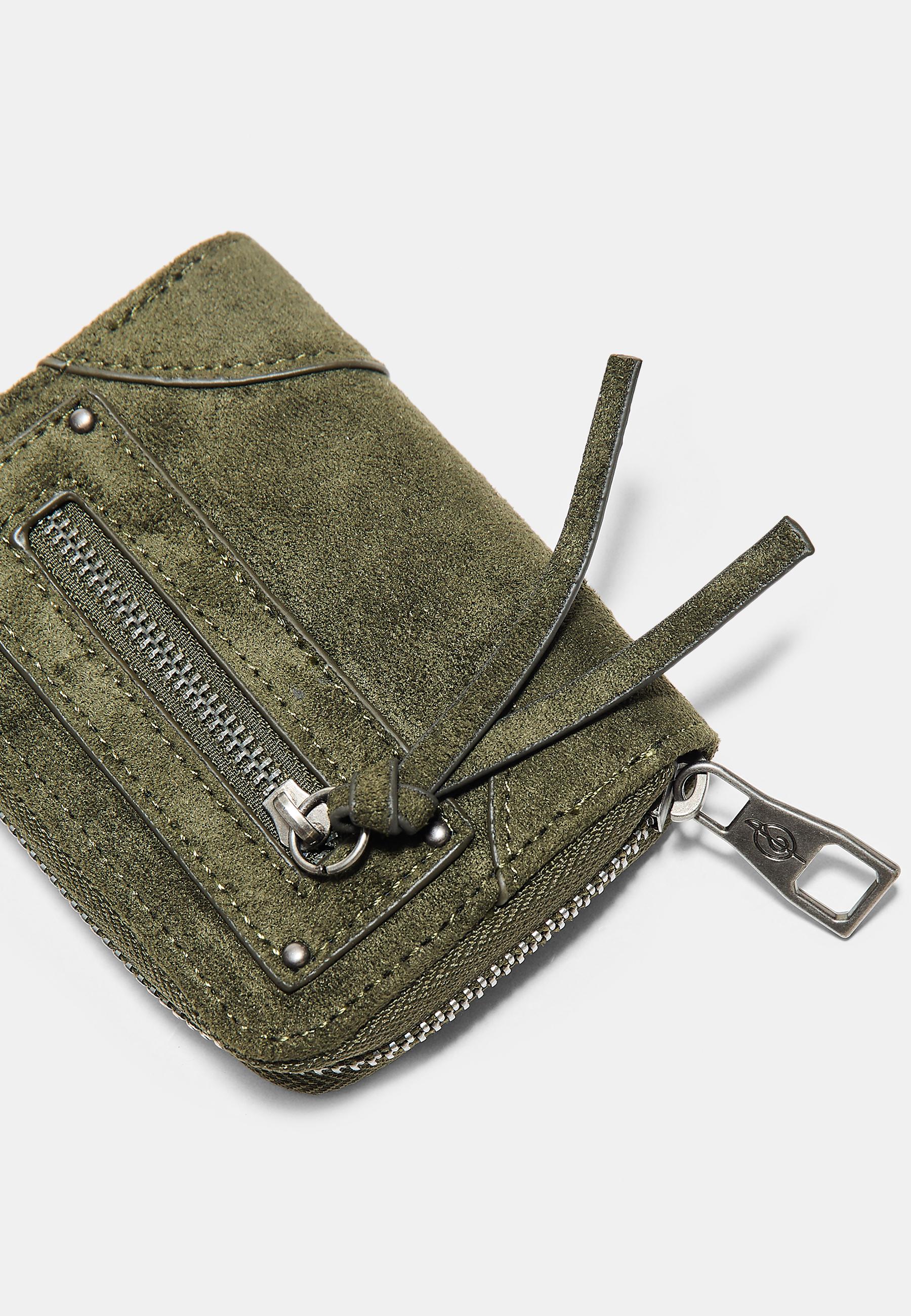 Compact card holder purse with zip pocket detail — Khaki