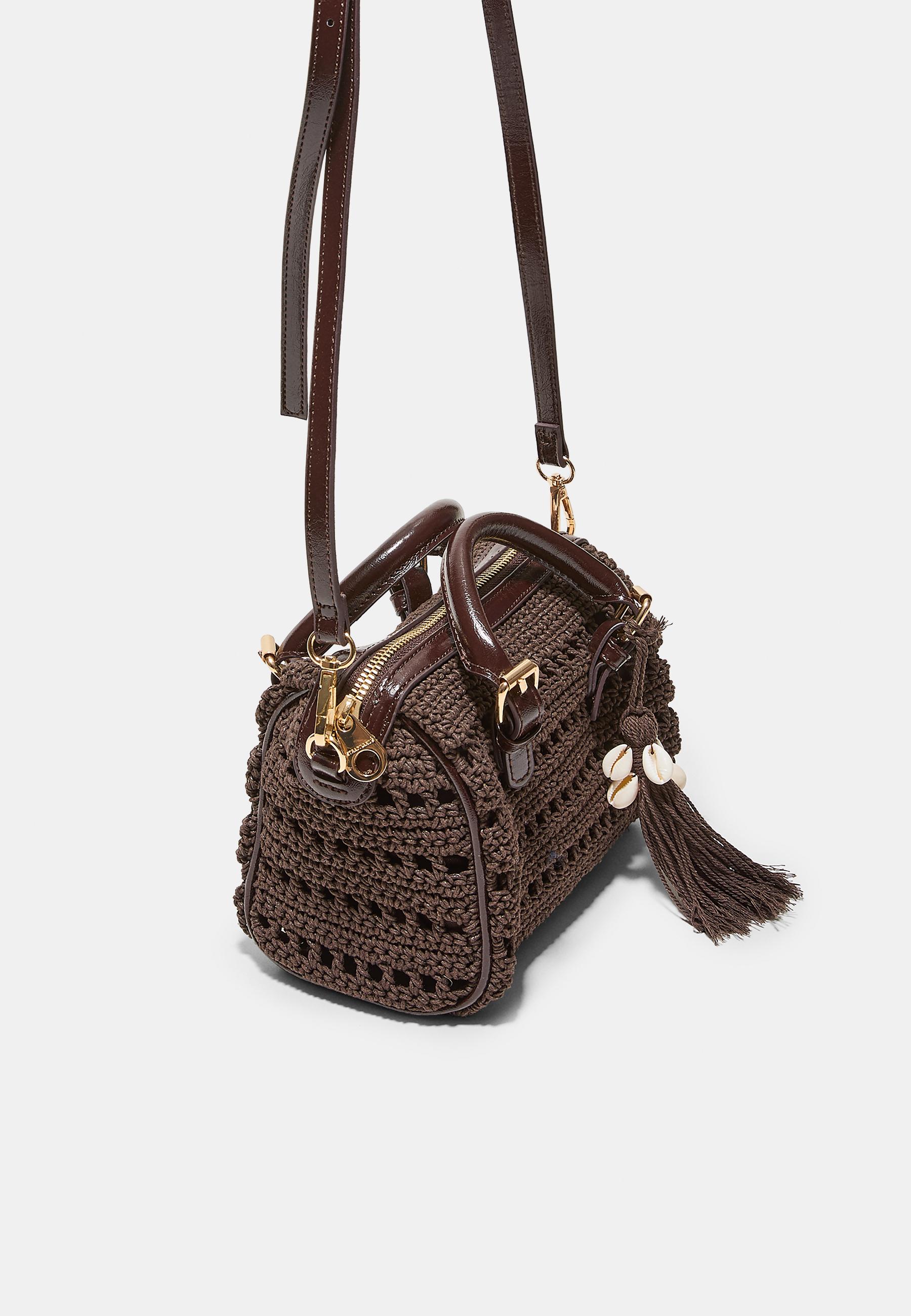 Round crochet tote bag — Brown