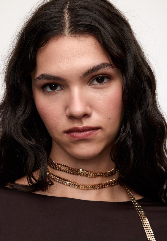 Stradivarius Long Mesh Lariat Necklace Gold Os