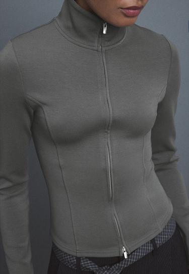 Soft-touch fitted zip-up sweatshirt — Grey 4