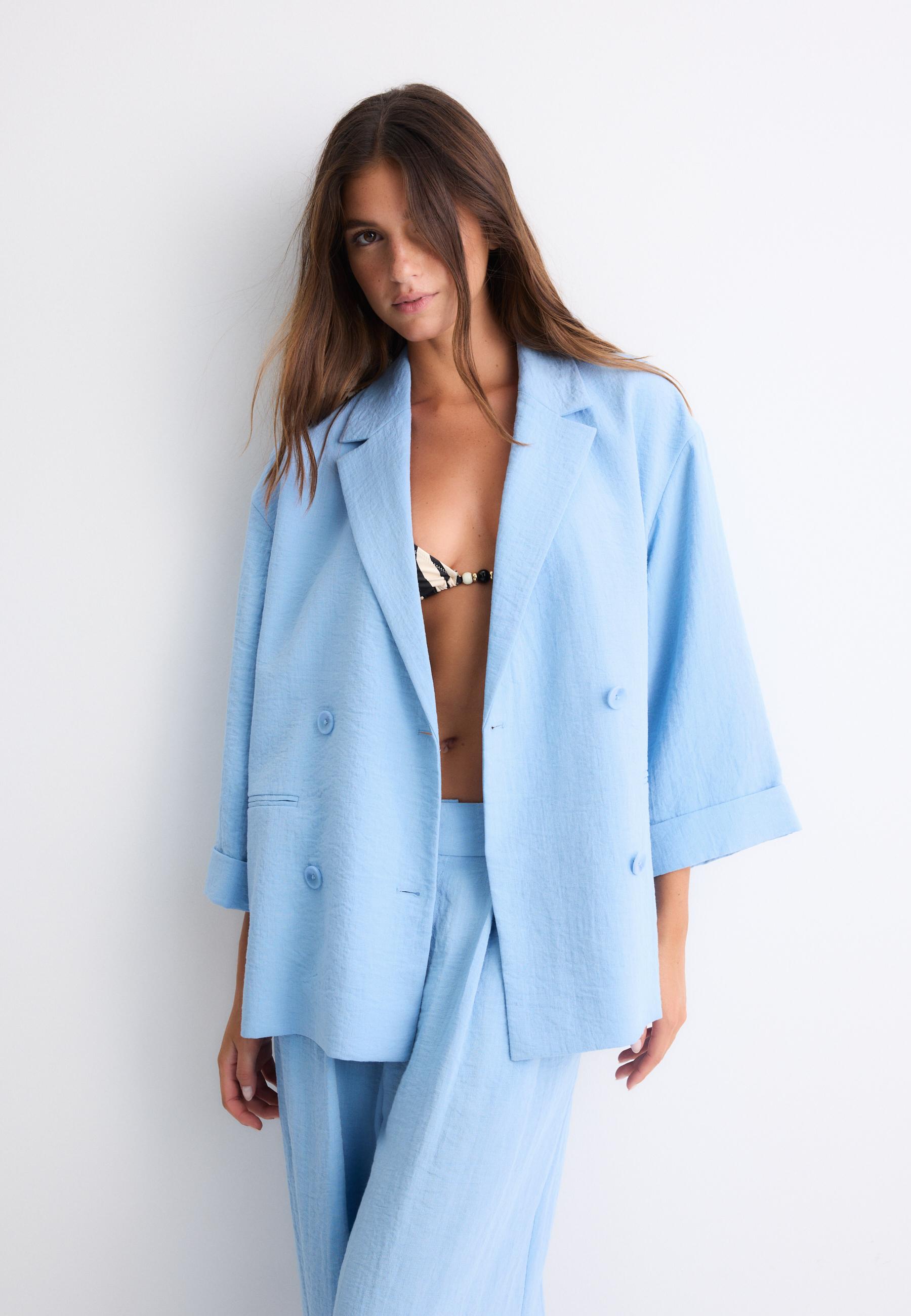 Flowing double-breasted blazer — Blue