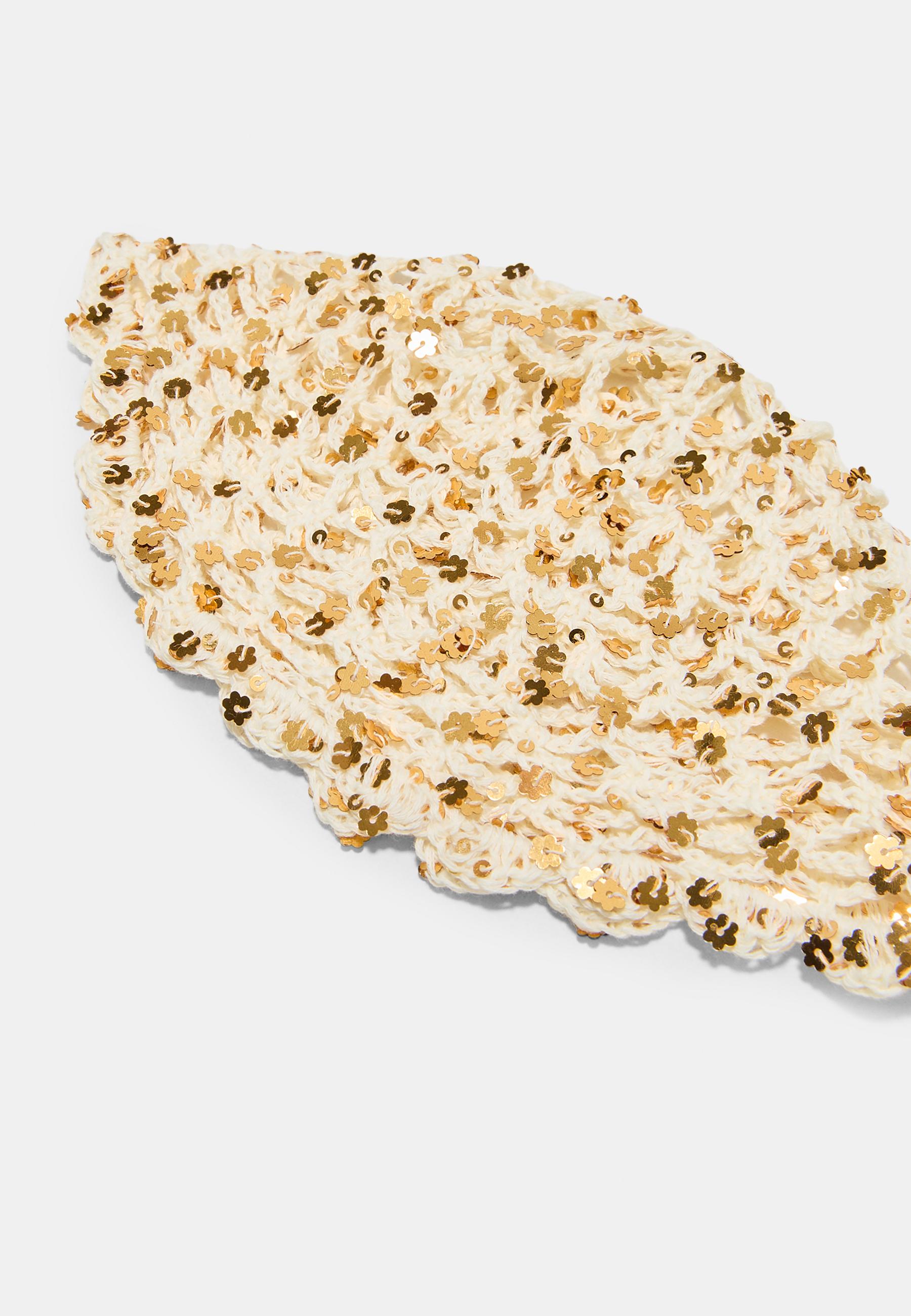 Floral sequin skull cap — Ecru