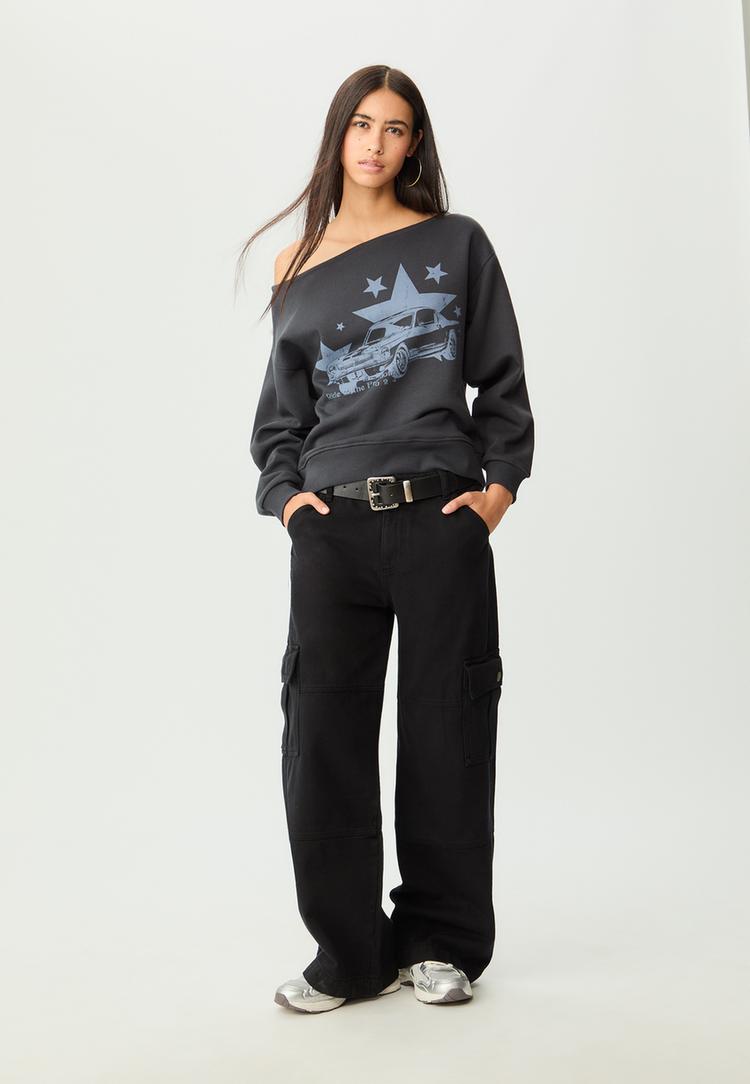 sweat shirt col bateau imprime