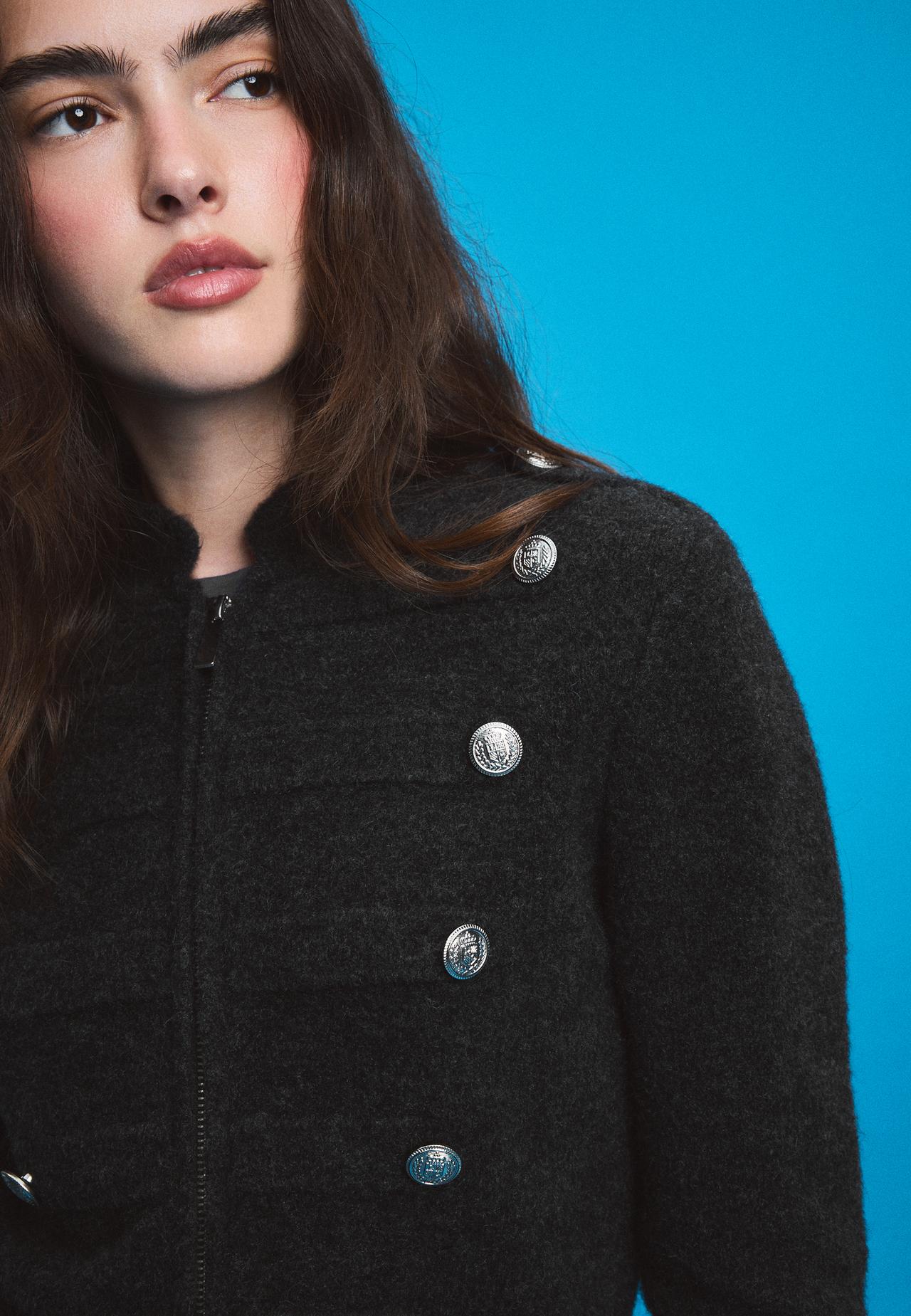 Soft-touch button-up knit cardigan — Dark grey