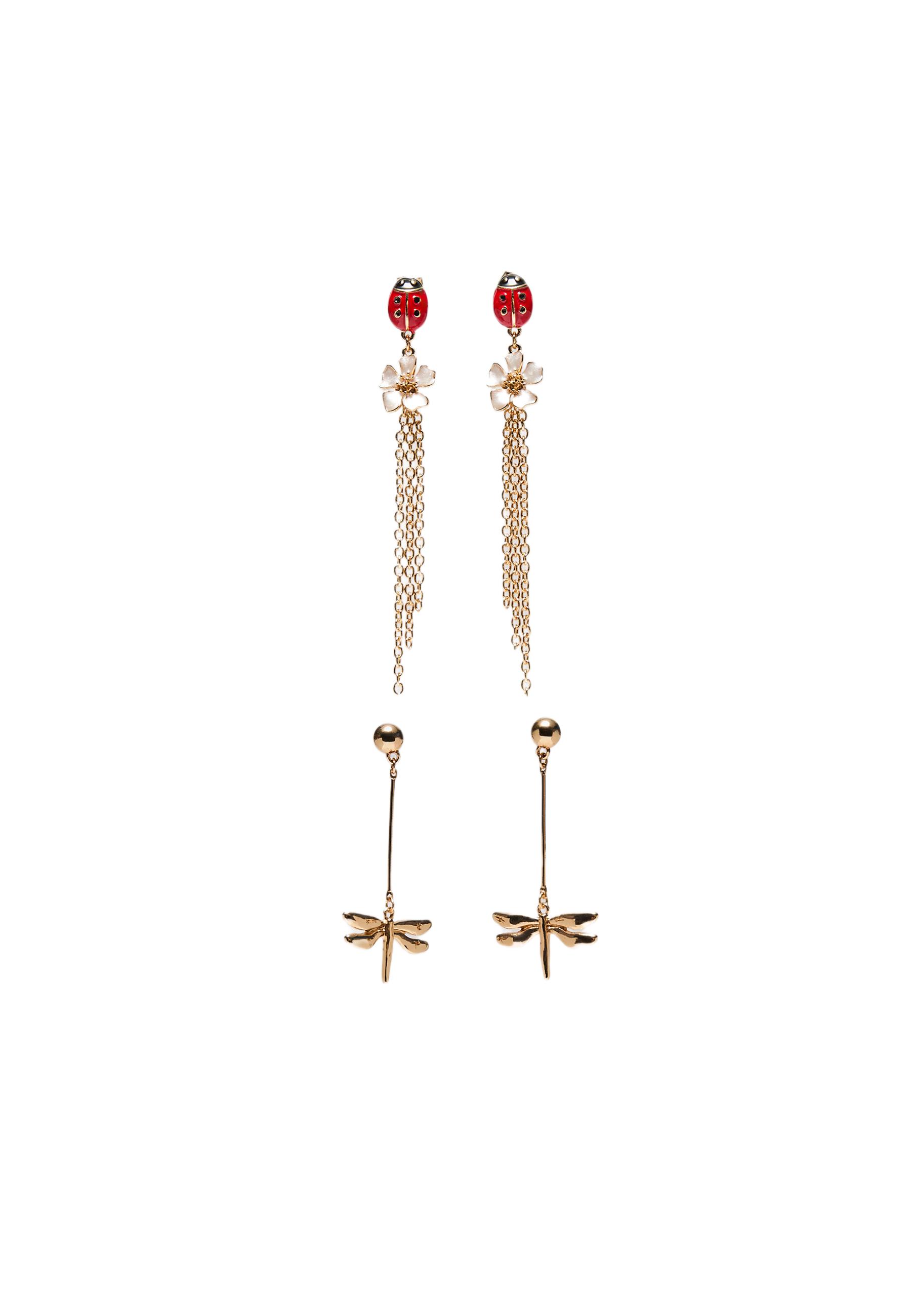 Set of 2 pairs of garden dangle earrings — Gold