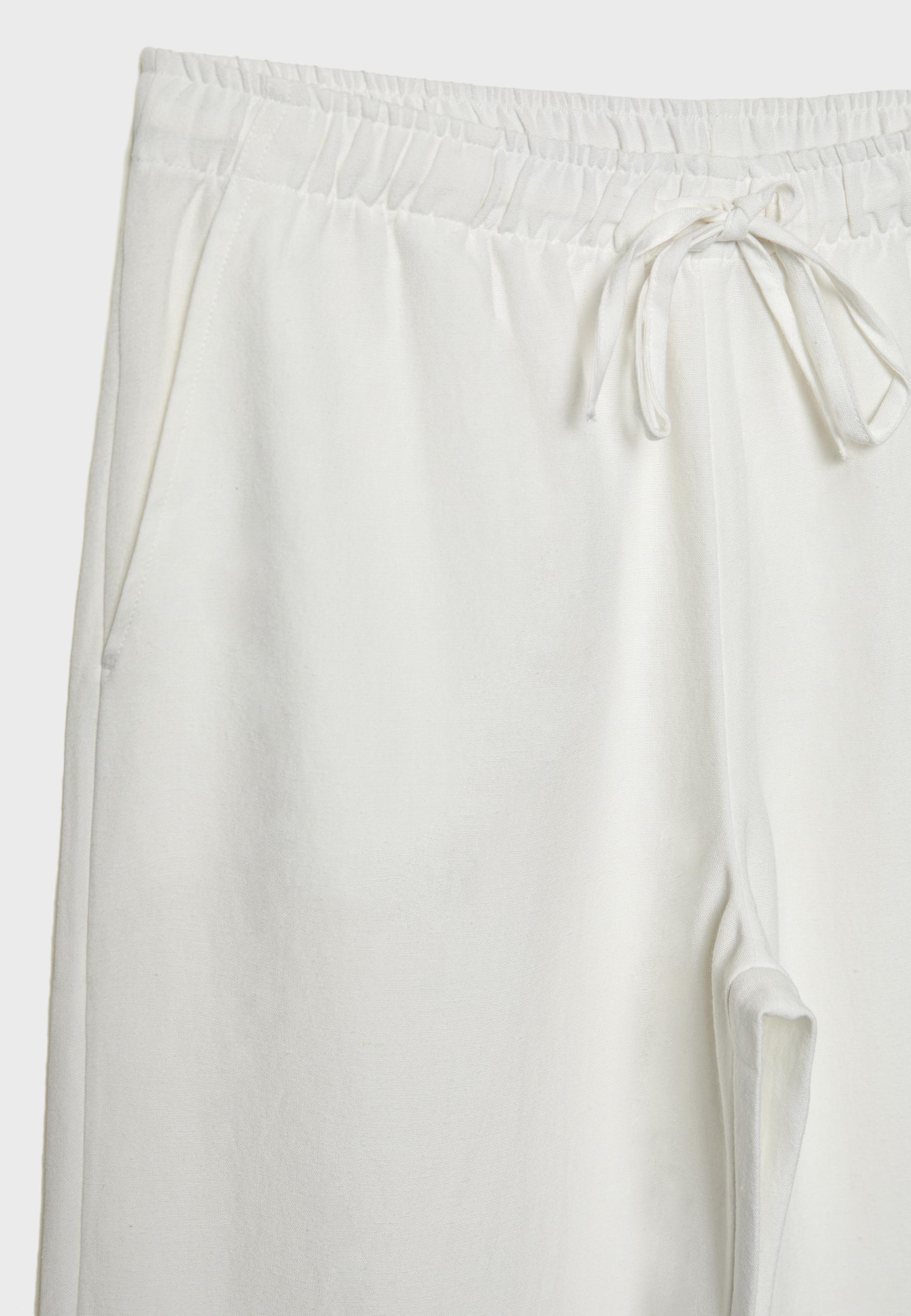 Linen-effect drawstring trousers — White