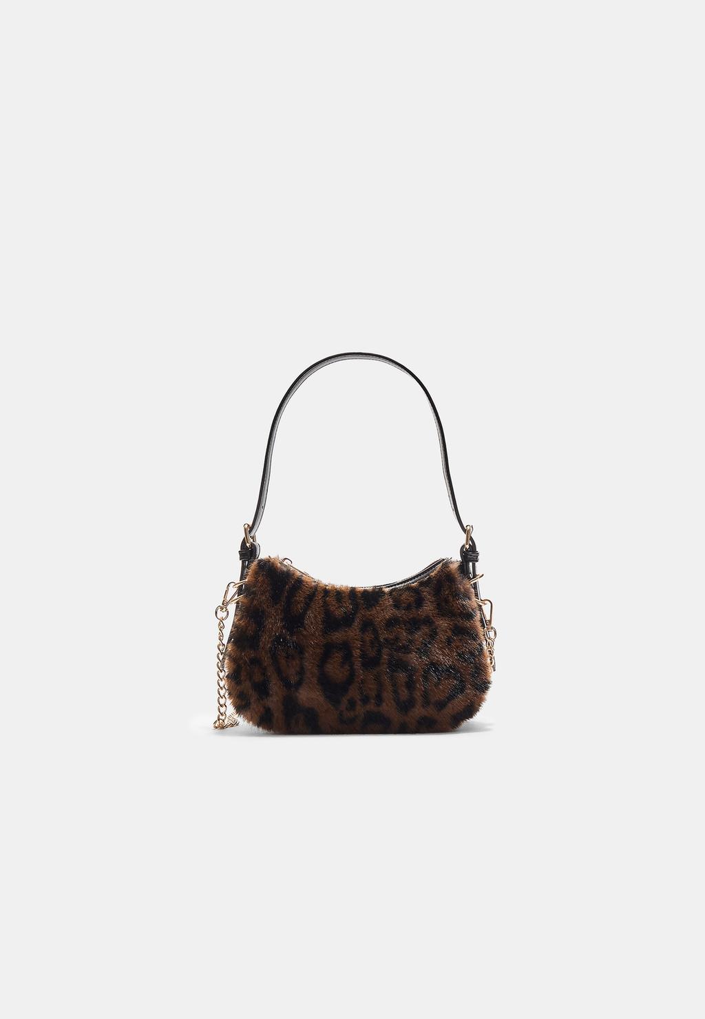 Faux fur moon shoulder bag with chain