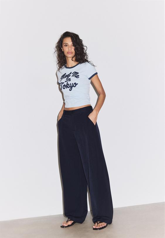 Stradivarius Smart Barrel Trousers With Darts Navy Blue 8