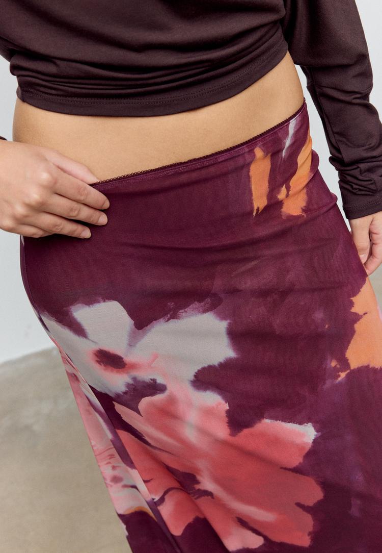 jupe midi en tulle imprime