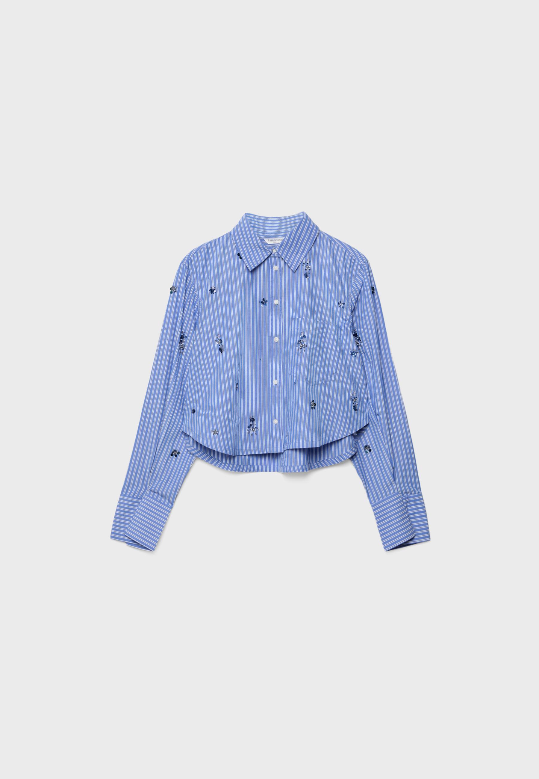 Cropped shirt with rhinestones — Blue