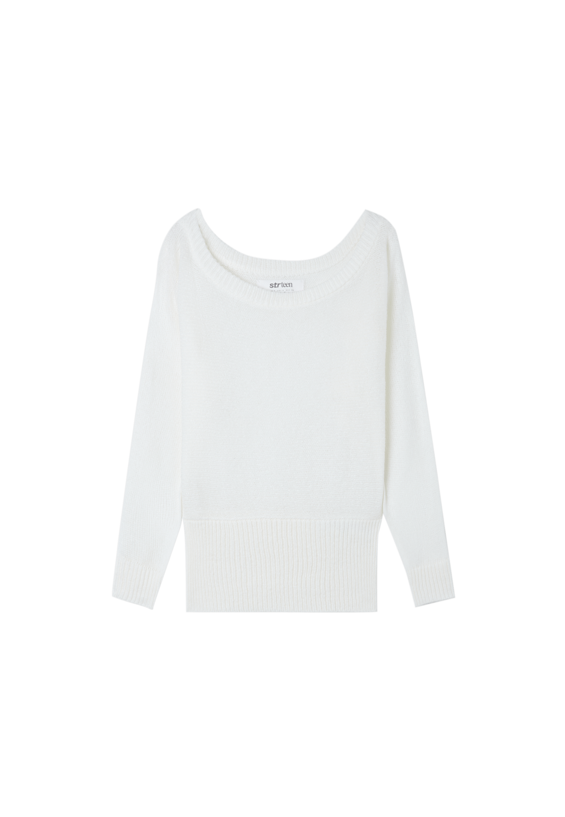 Boat neck waistband jumper — Ecru