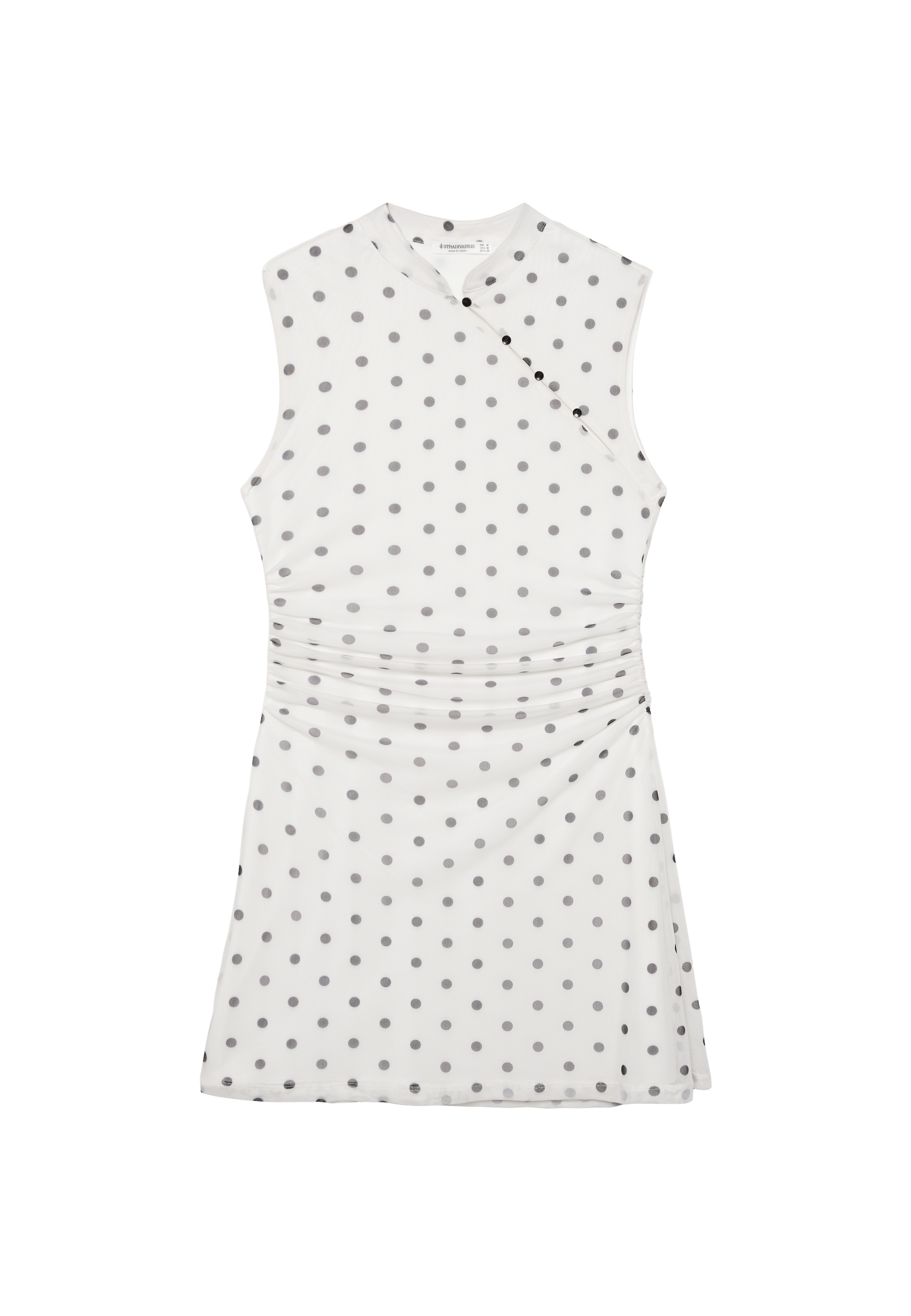 Polka dot short qipao dress — Ecru