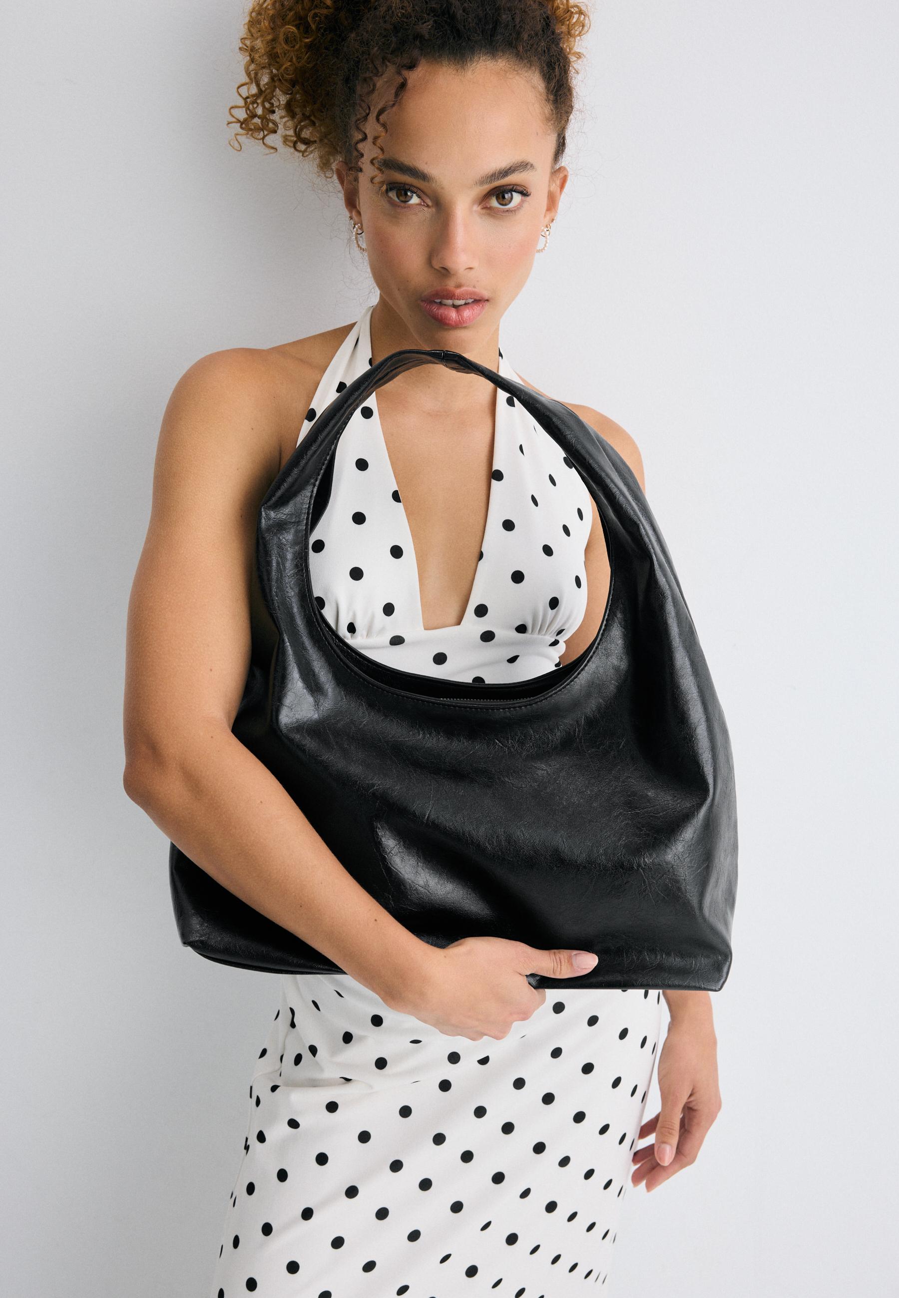 Soft leather effect shoulder bag — Black