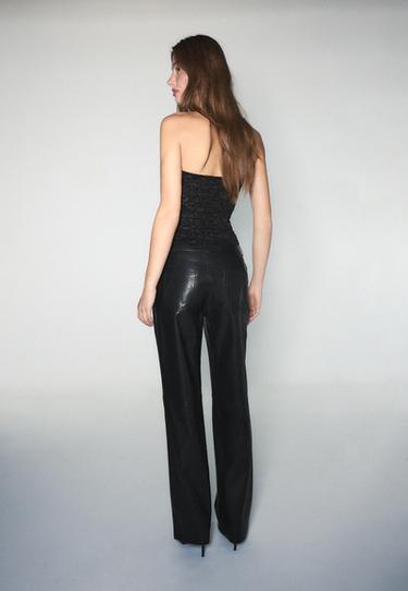 Leather effect straight-leg trousers — Black 5