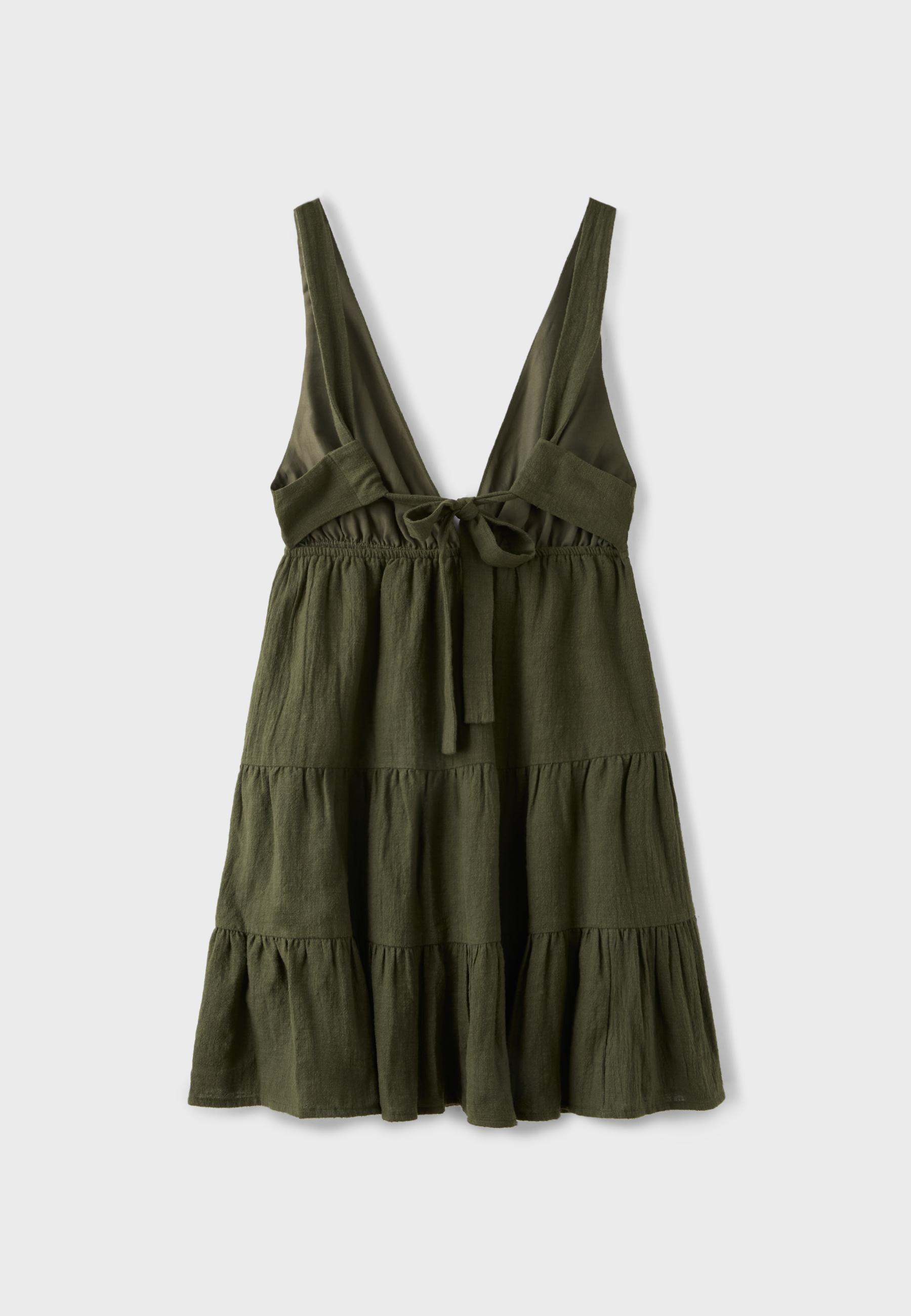 V-neck short dress — Khaki
