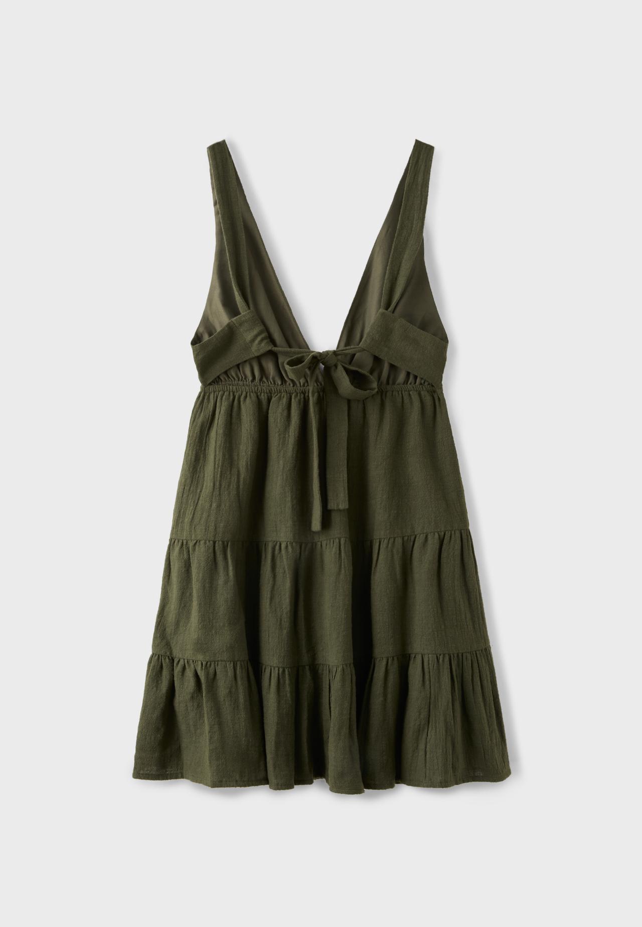 V-neck short dress — Khaki