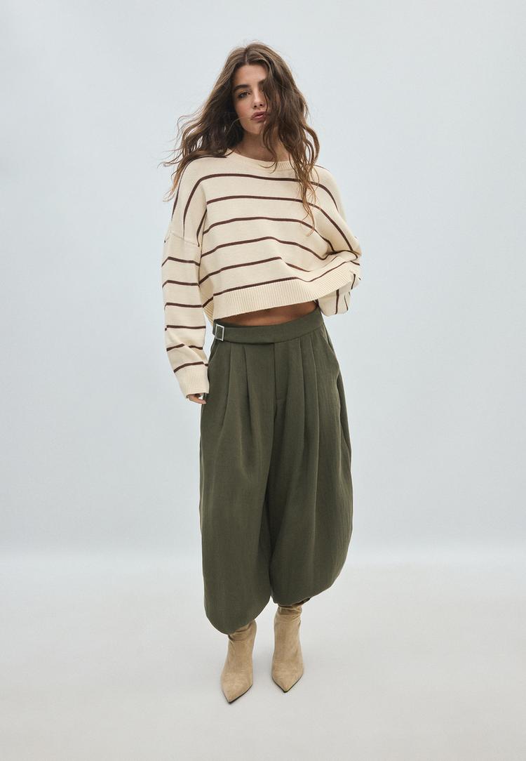 cropped striped knit jumper