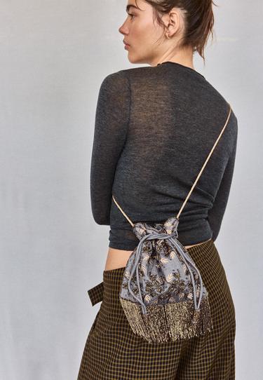 Beaded fringed crossbody bag — Stone 4