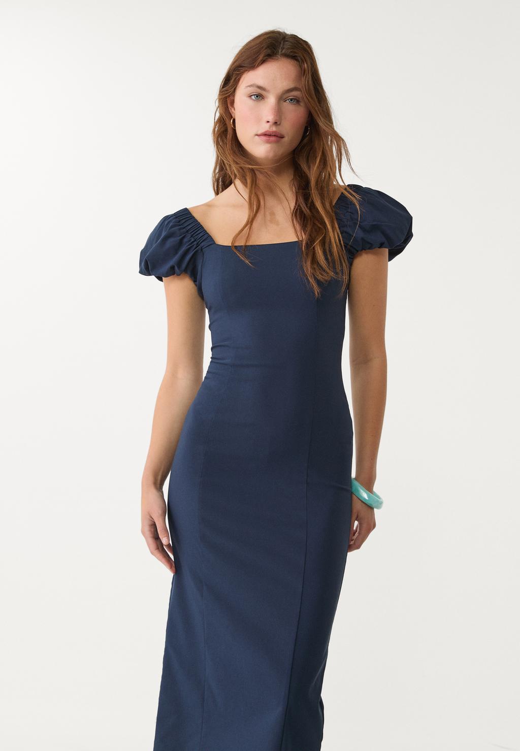 Puff sleeve midi dress