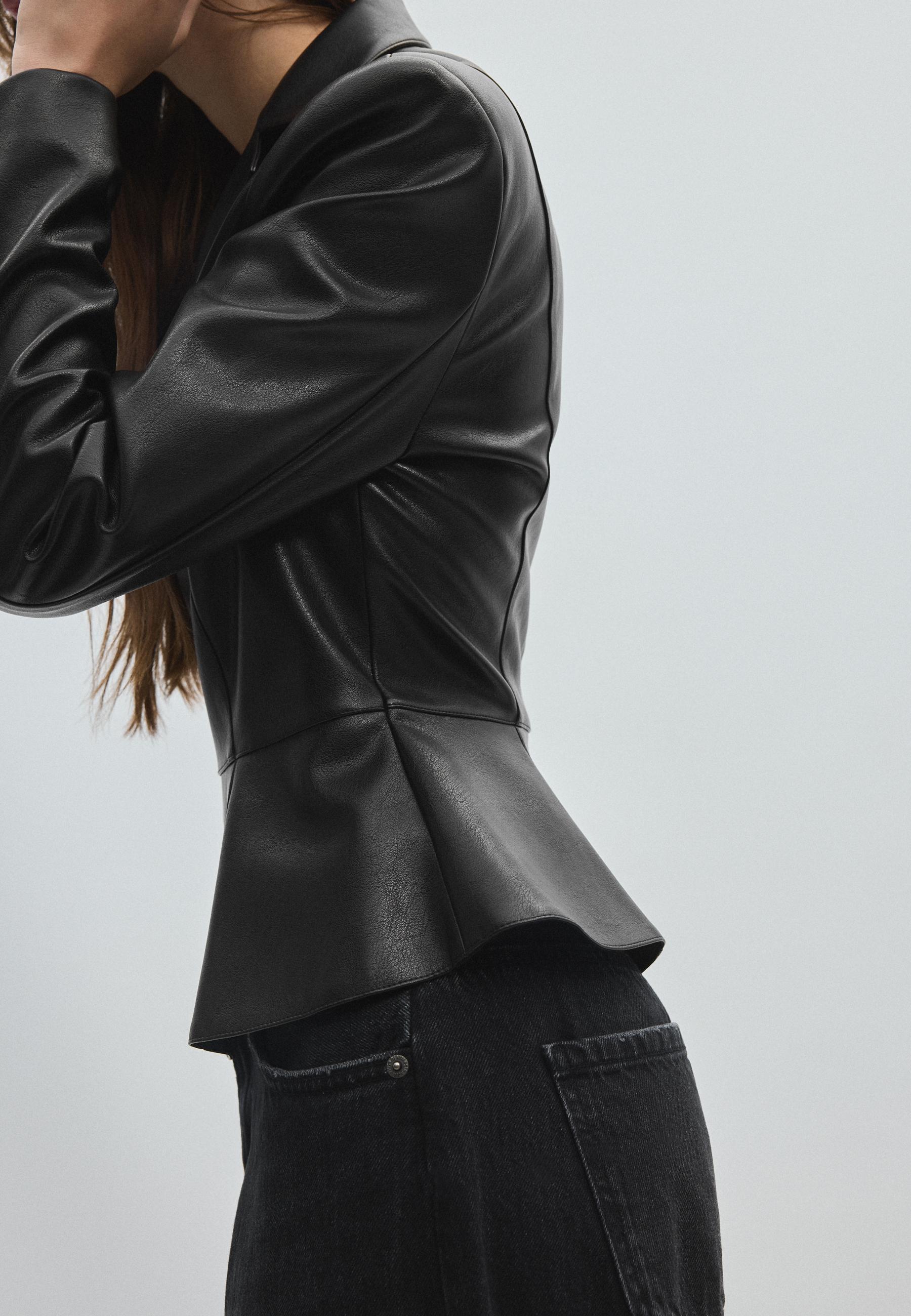 Leather effect peplum blazer — Black