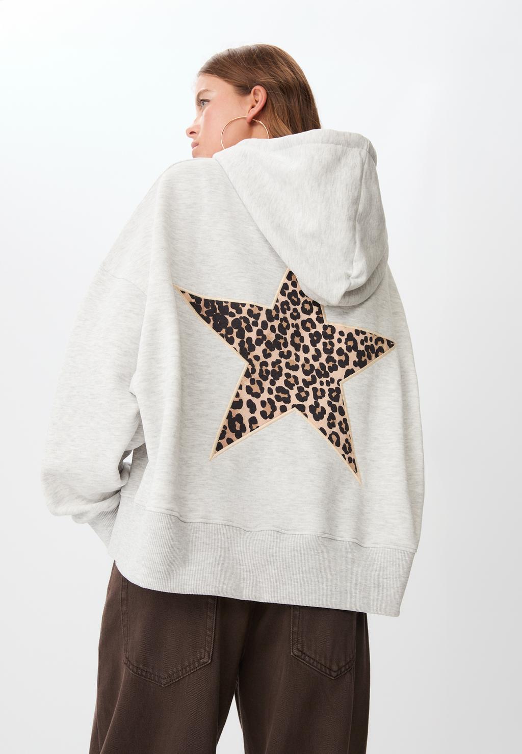 Star and leopard print hoodie