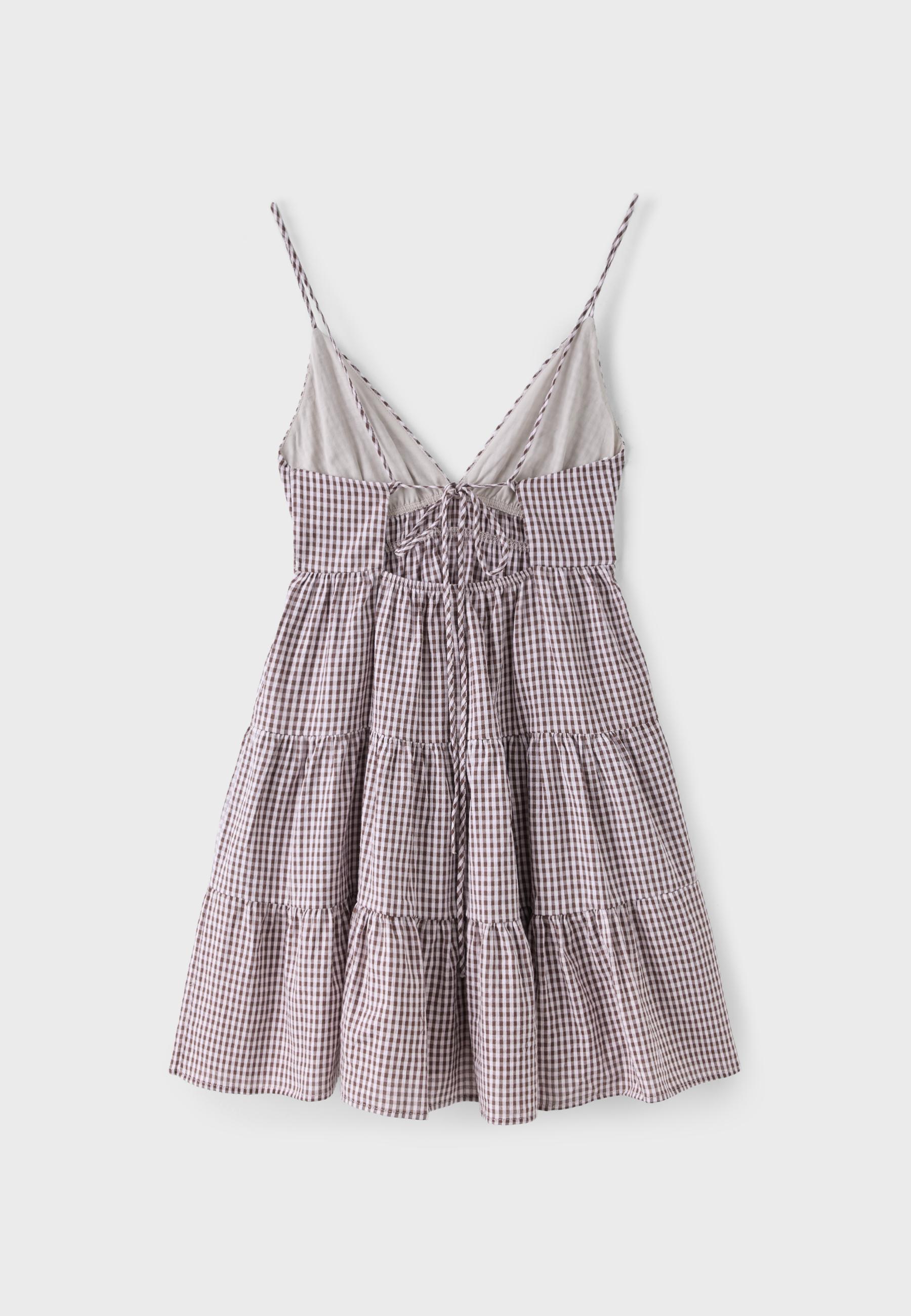 Gingham short dress with open back — GREY DENIM WASH