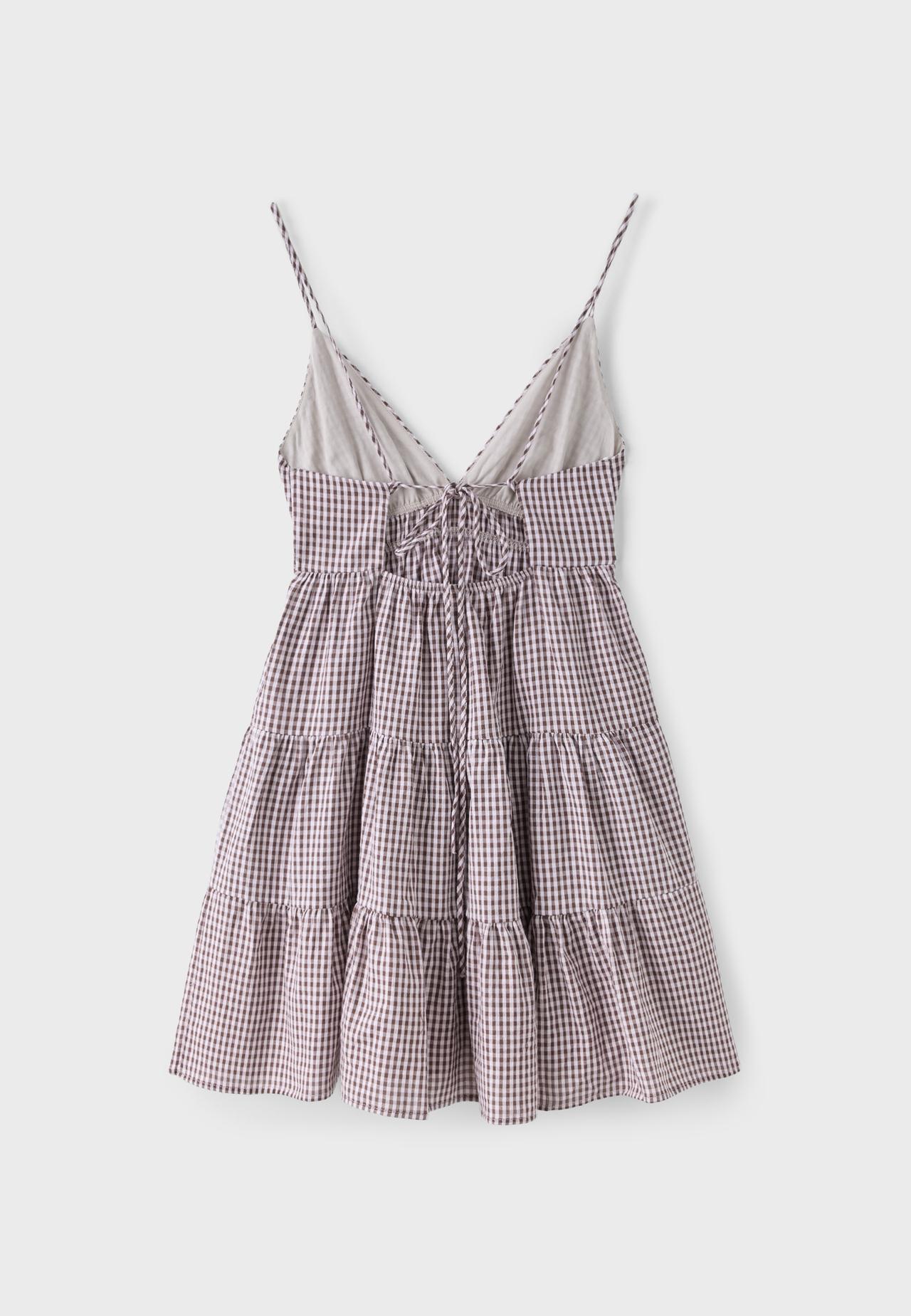 Gingham short dress with back neckline — GREY DENIM WASH