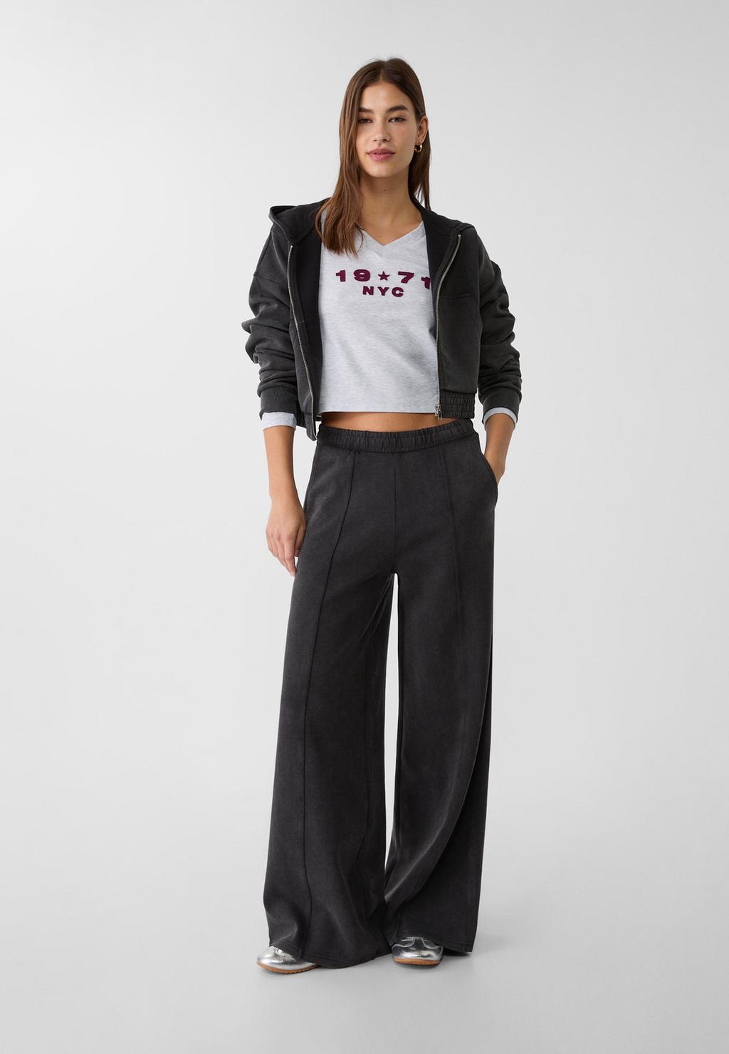 Soft touch wide leg broek