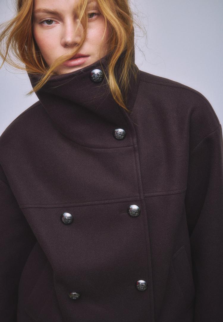 cazadora cruzada cuello alto tacto suave