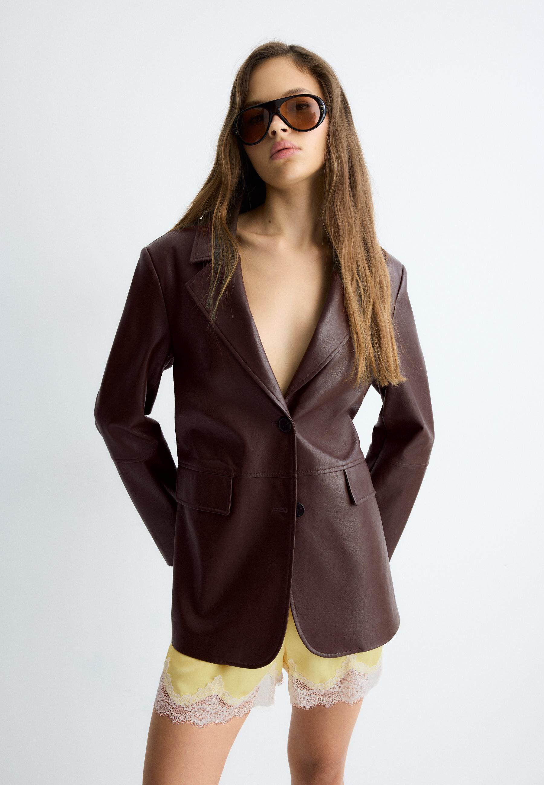 Faux leather blazer — Brown