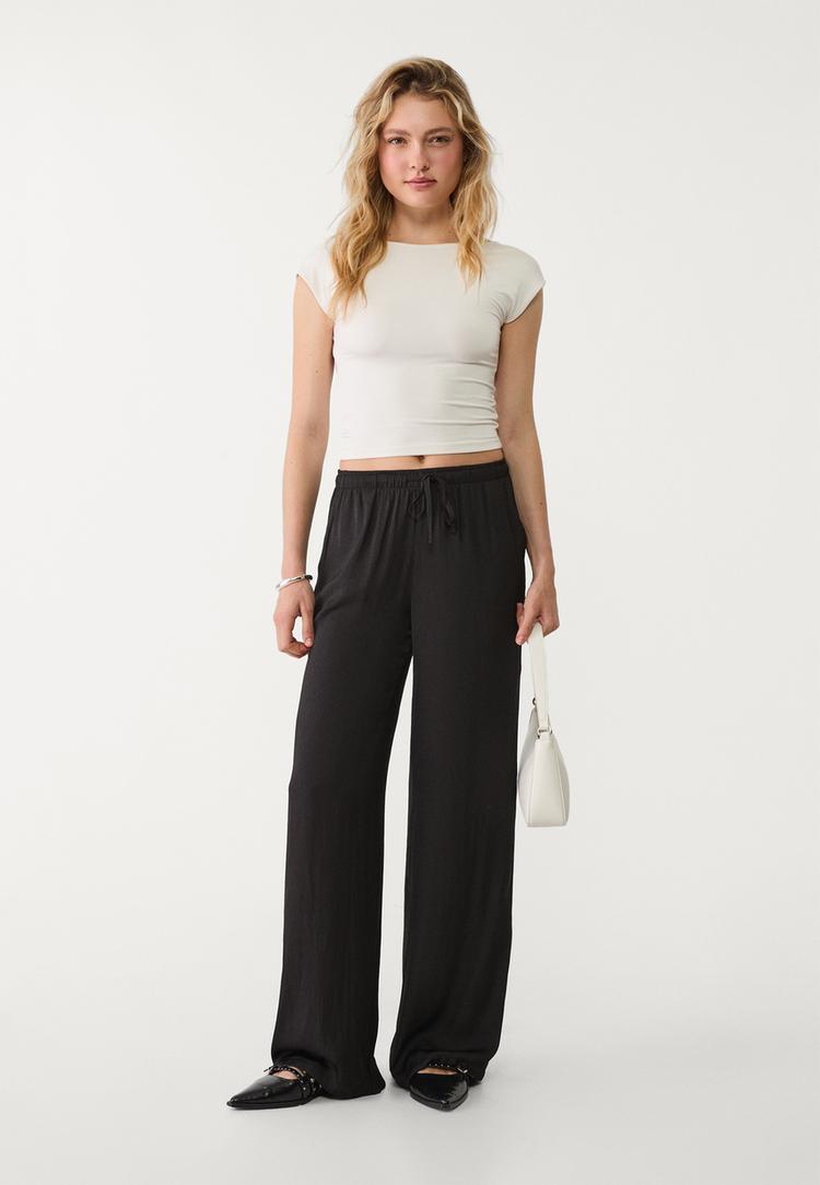pantalon largo fluido satinado