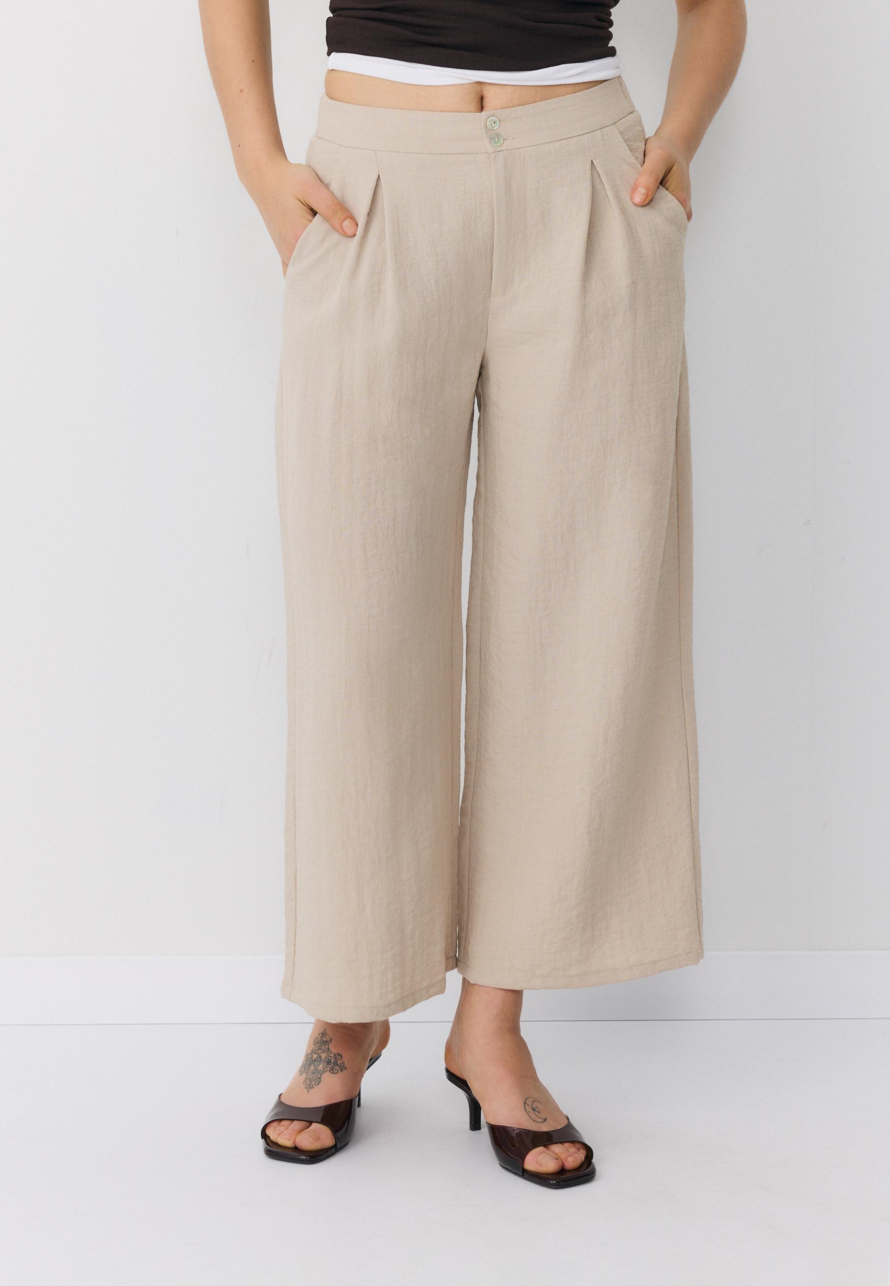Keten görünümlü culotte pantolon - Görsel 4