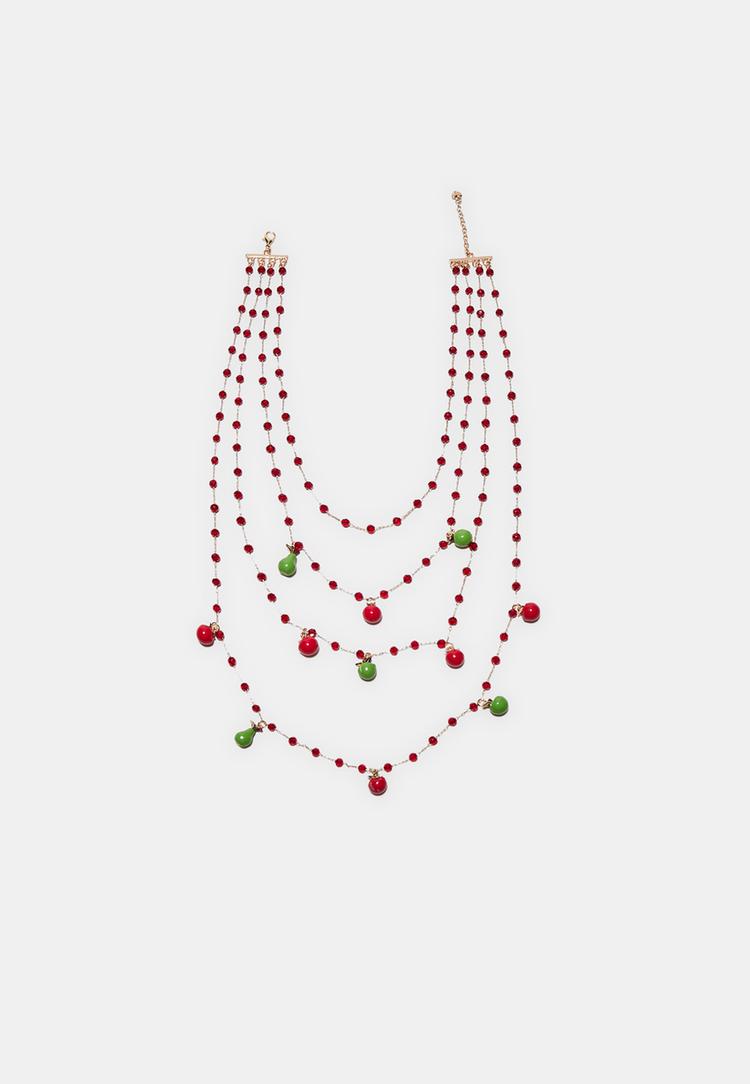 Stradivarius Κολιε Με Πολλα Γουρια Φρουτα Κόκκινο Os