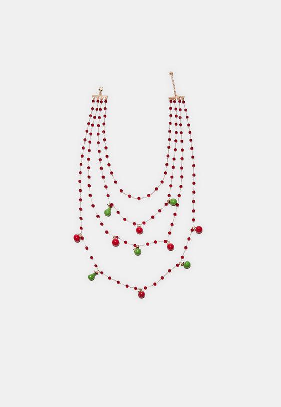 Stradivarius Multi-Charm Fruit Necklace Red Os