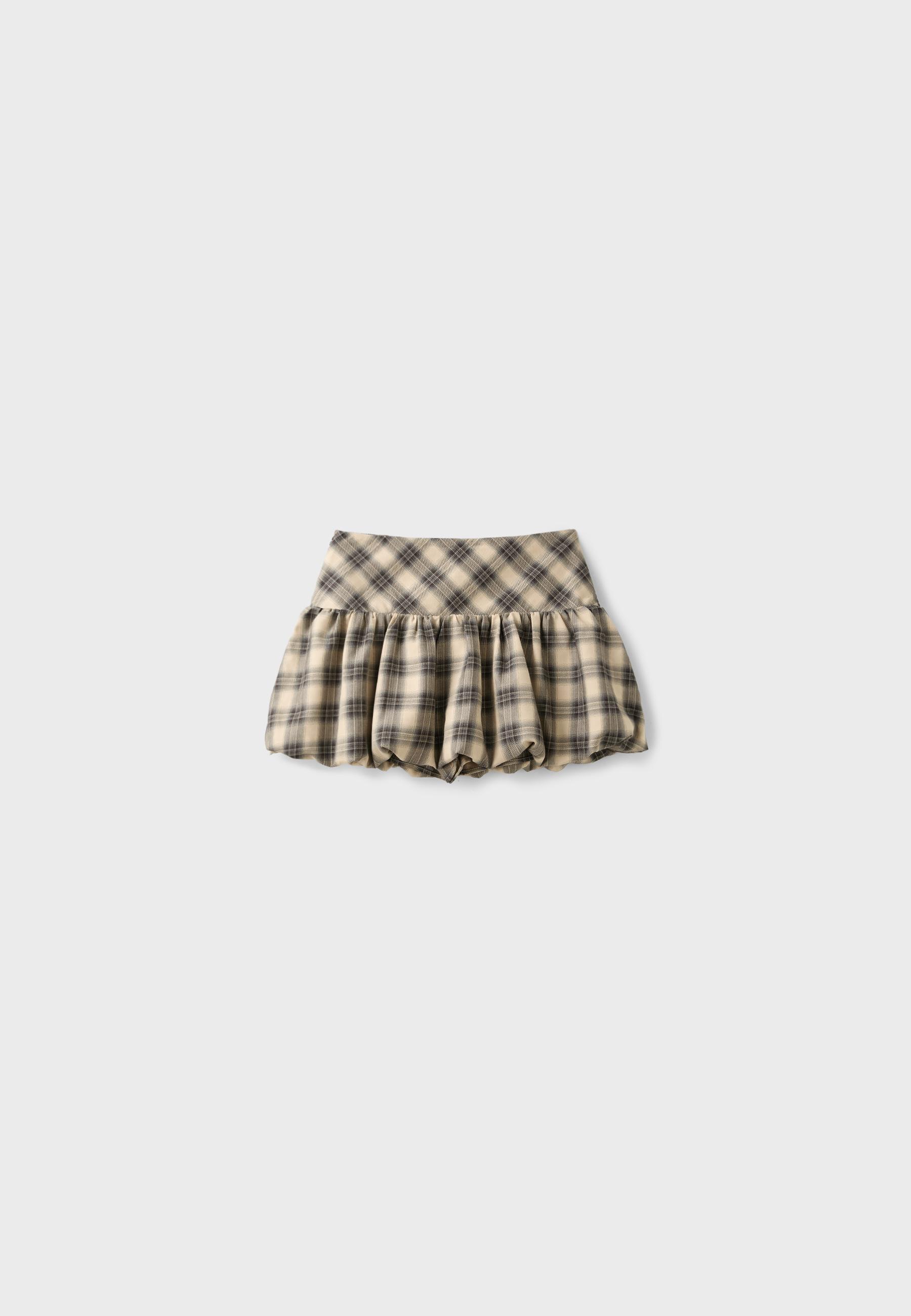 Check balloon mini skirt — Beige