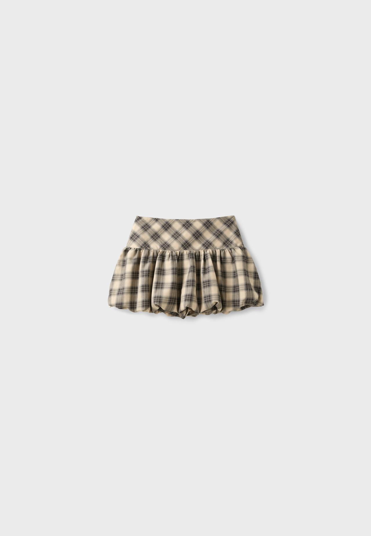 Check balloon mini skirt — Beige
