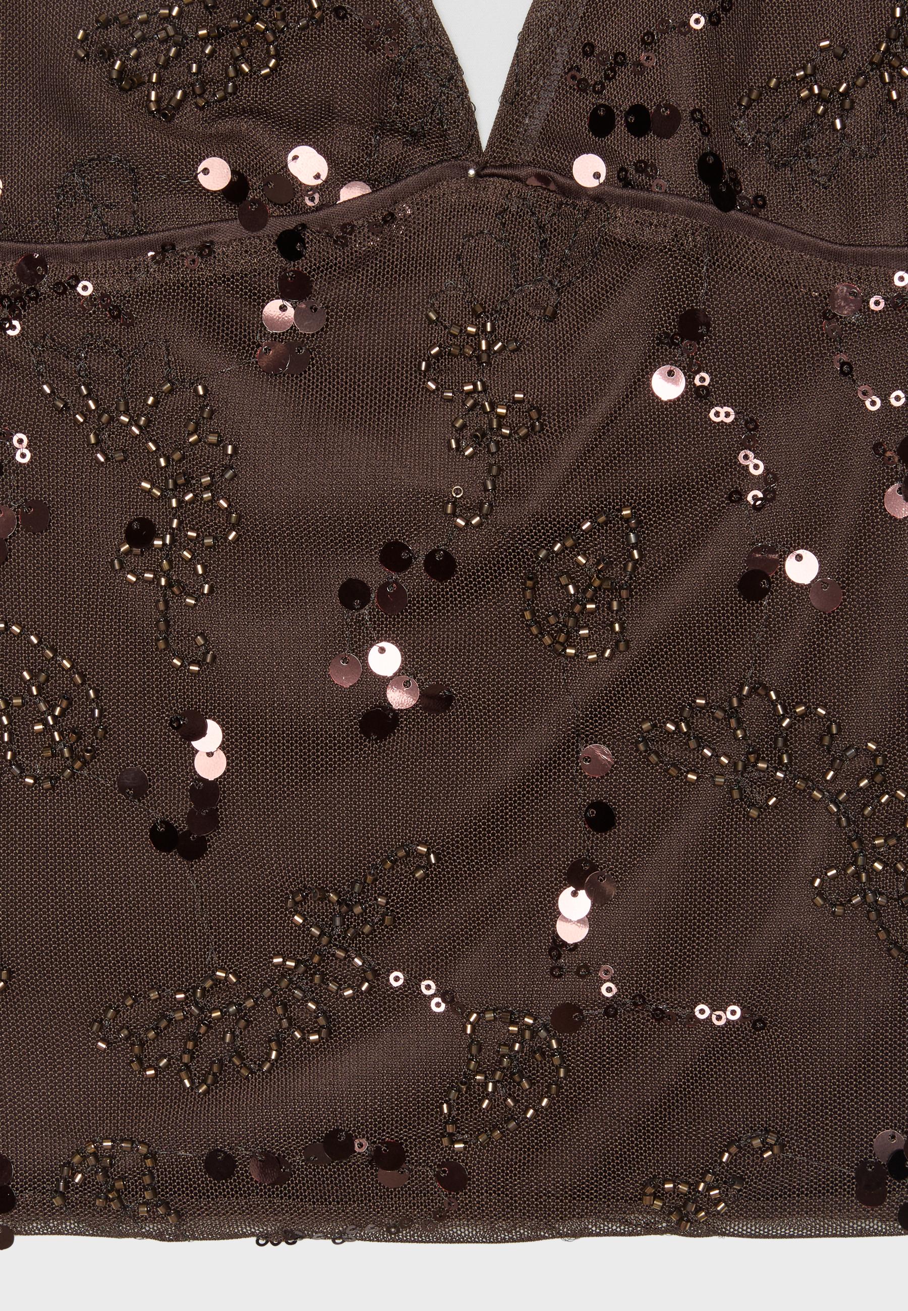Embroidered sequin halter top — Brown