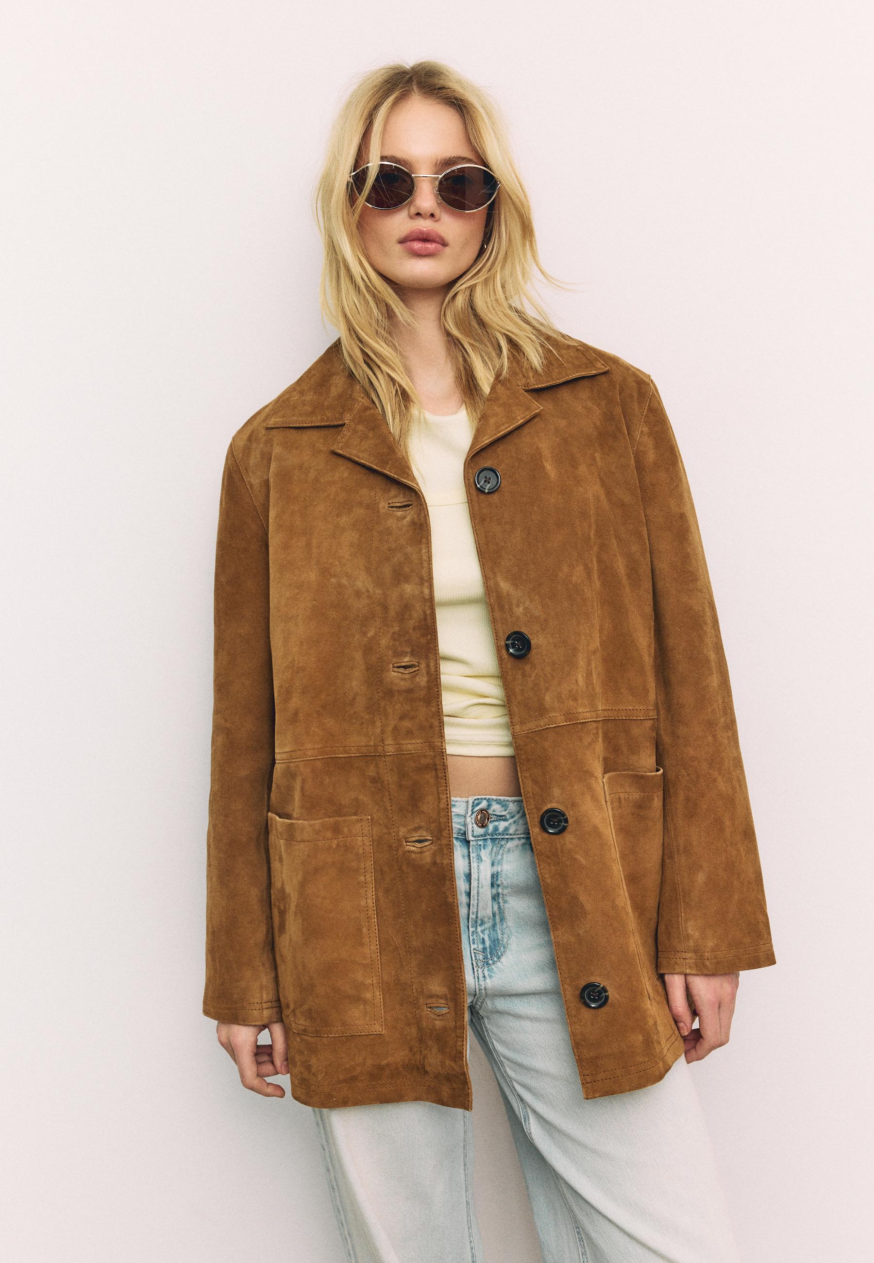 Leather Jacket with Pockets — Brown