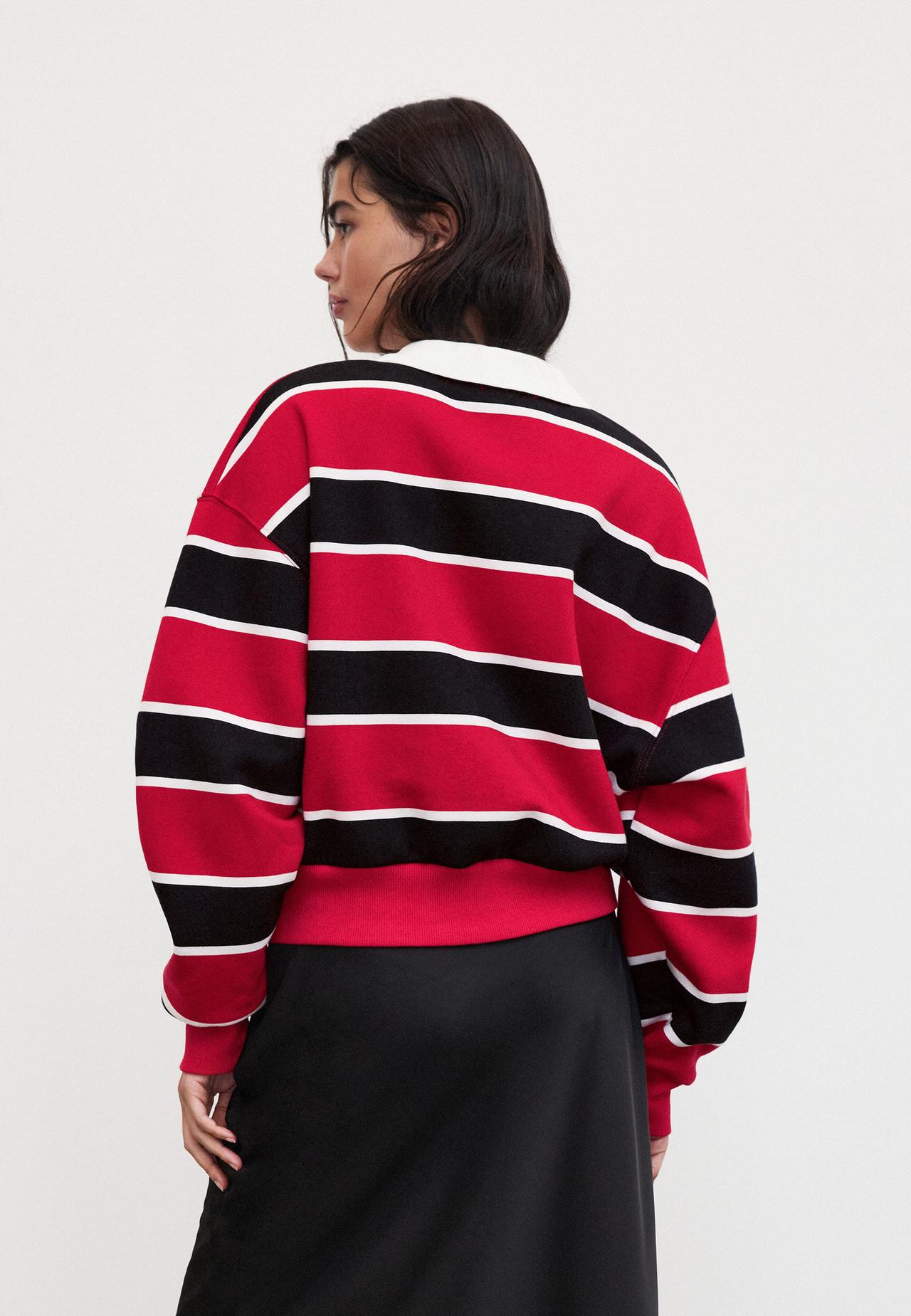 Striped polo sweatshirt — Red