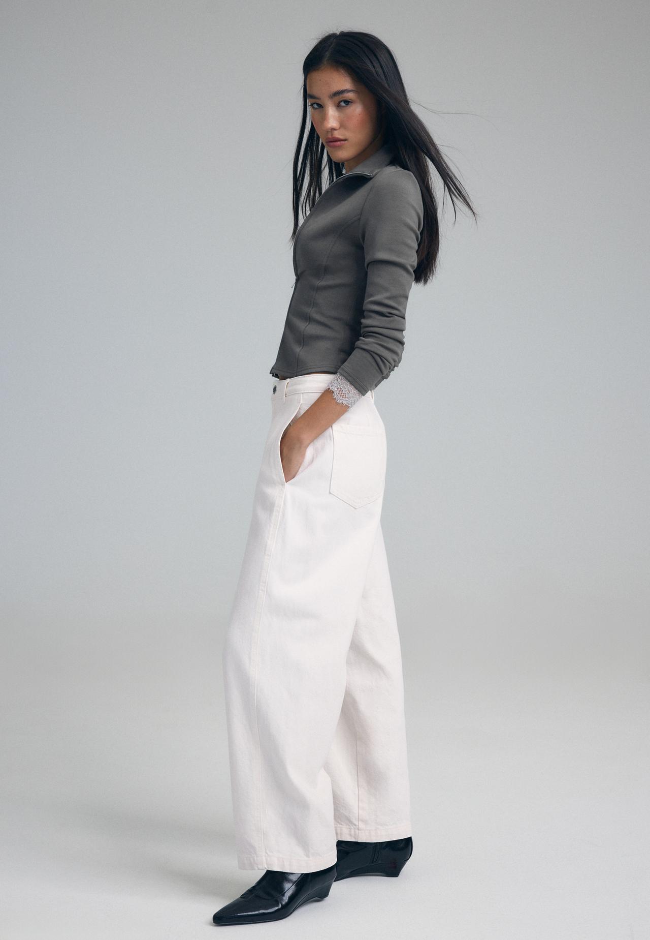 100% cotton barrel trousers — Vanilla